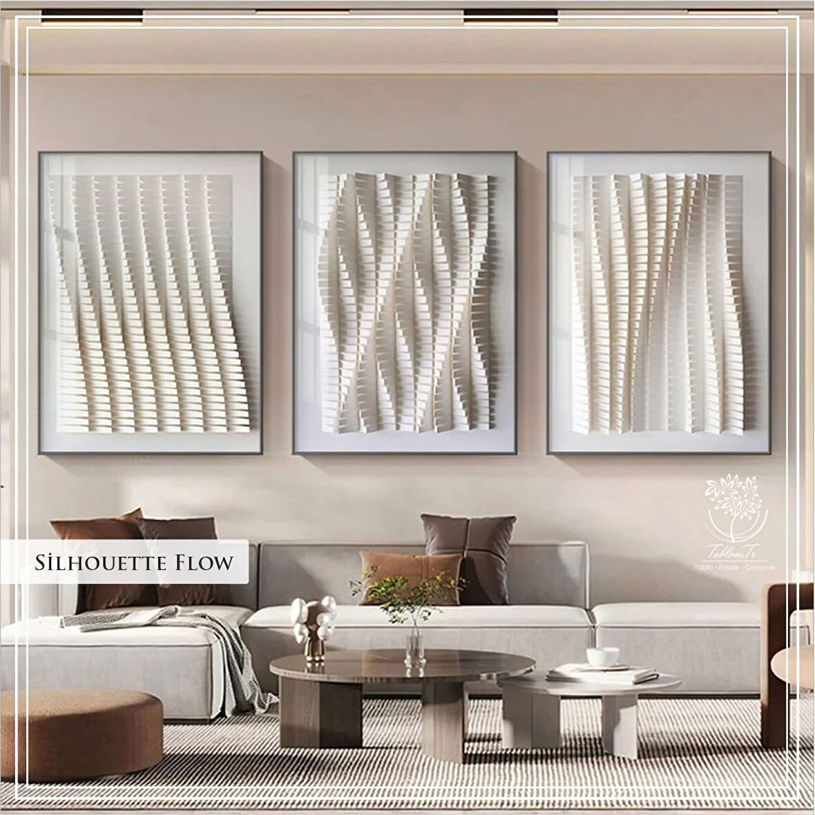 Metal Çerçeveli Gerçek Camlı 3'lü Silhouette Flow Tablosu