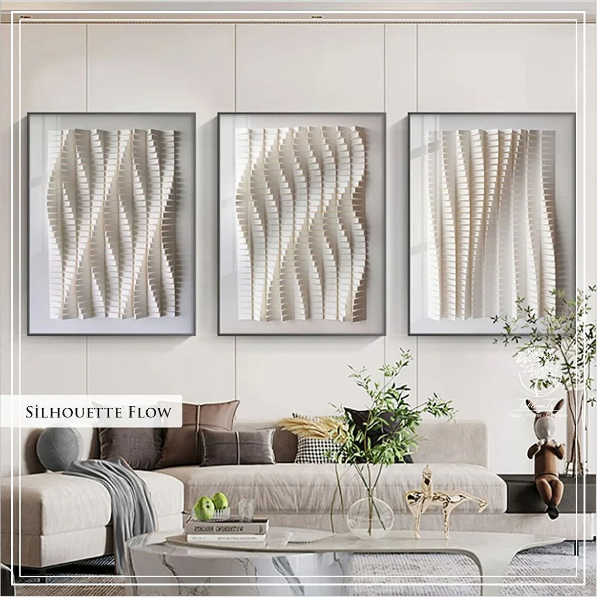 Metal Çerçeveli Gerçek Camlı 3'lü Silhouette Flow Tablosu