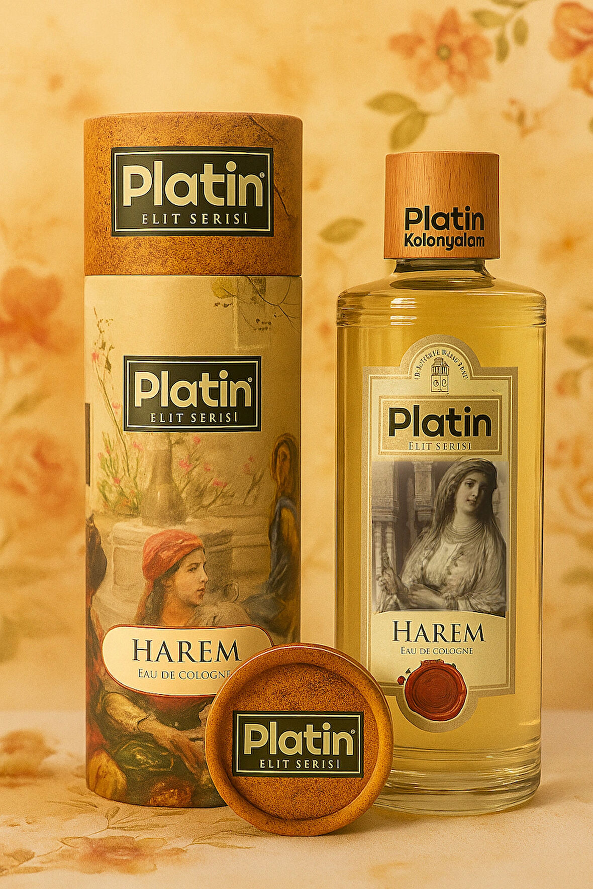 Platin Elit Serisi Silindir Kutu Ahşap Kapaklı 80° 250 Cc. Cam Şişe Harem Kolonyası