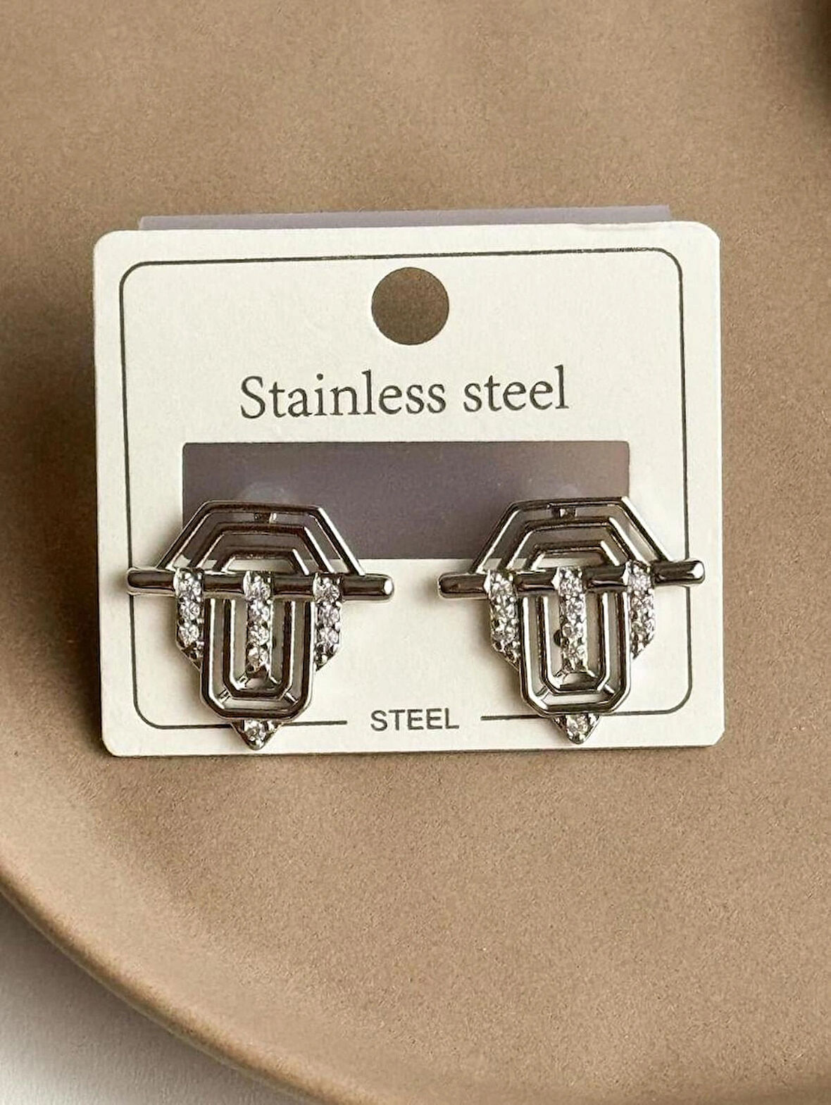 Çelik Taşlı Etnik Silver Küpe