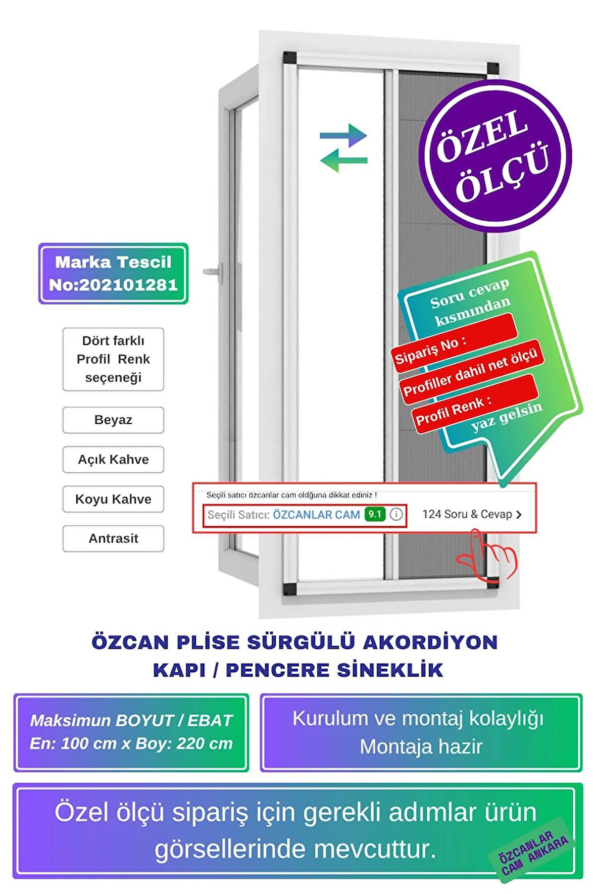 plise Pileli 100x220 Cm Sürgülü Akordiyon Kayar Sineklik Çelik, Ahşap, Pimapen Kapı Uyumlu