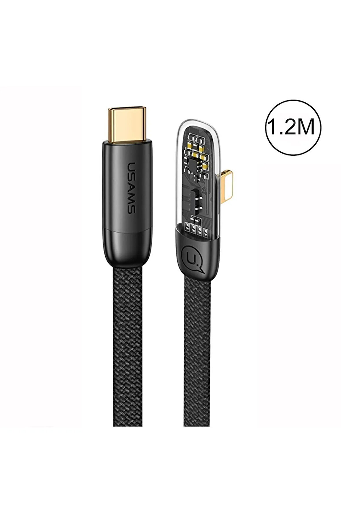 Usams SJ583 20W Lightning to Type-C Dirsek Hızlı Şarj ve Veri Kablosu 1.2m Şeffaf Siyah