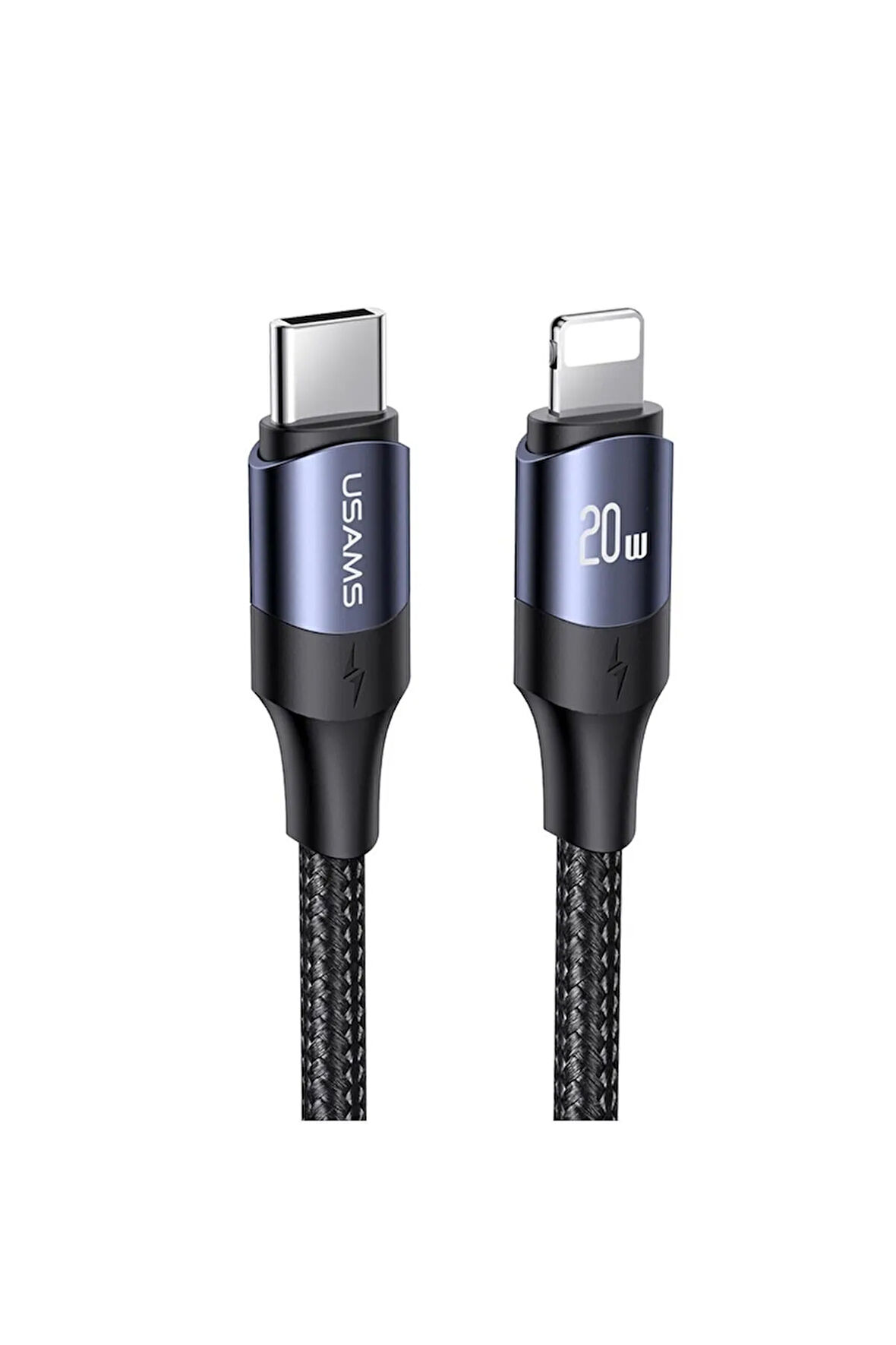 Usams SJ522 20W Lightning Hızlı Şarj ve Veri Aktarımı PD(60W) / (20W) Örgü Siyah 2M