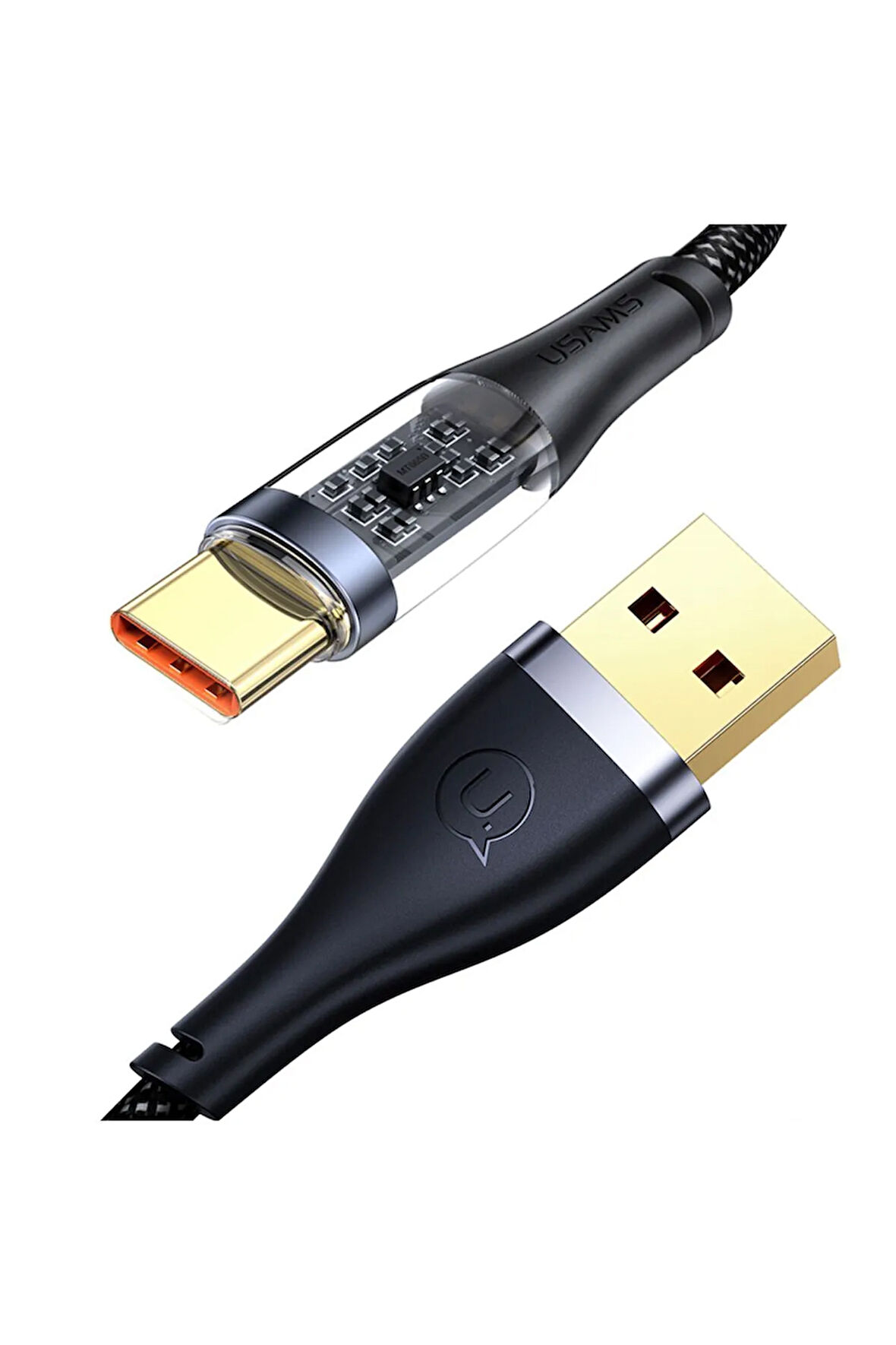 Usams Sj572 Type-c 66w 6a Alüminyum Alaşımlı Şeffaf Örgü Şarj Ve Data Kablosu 1,2m