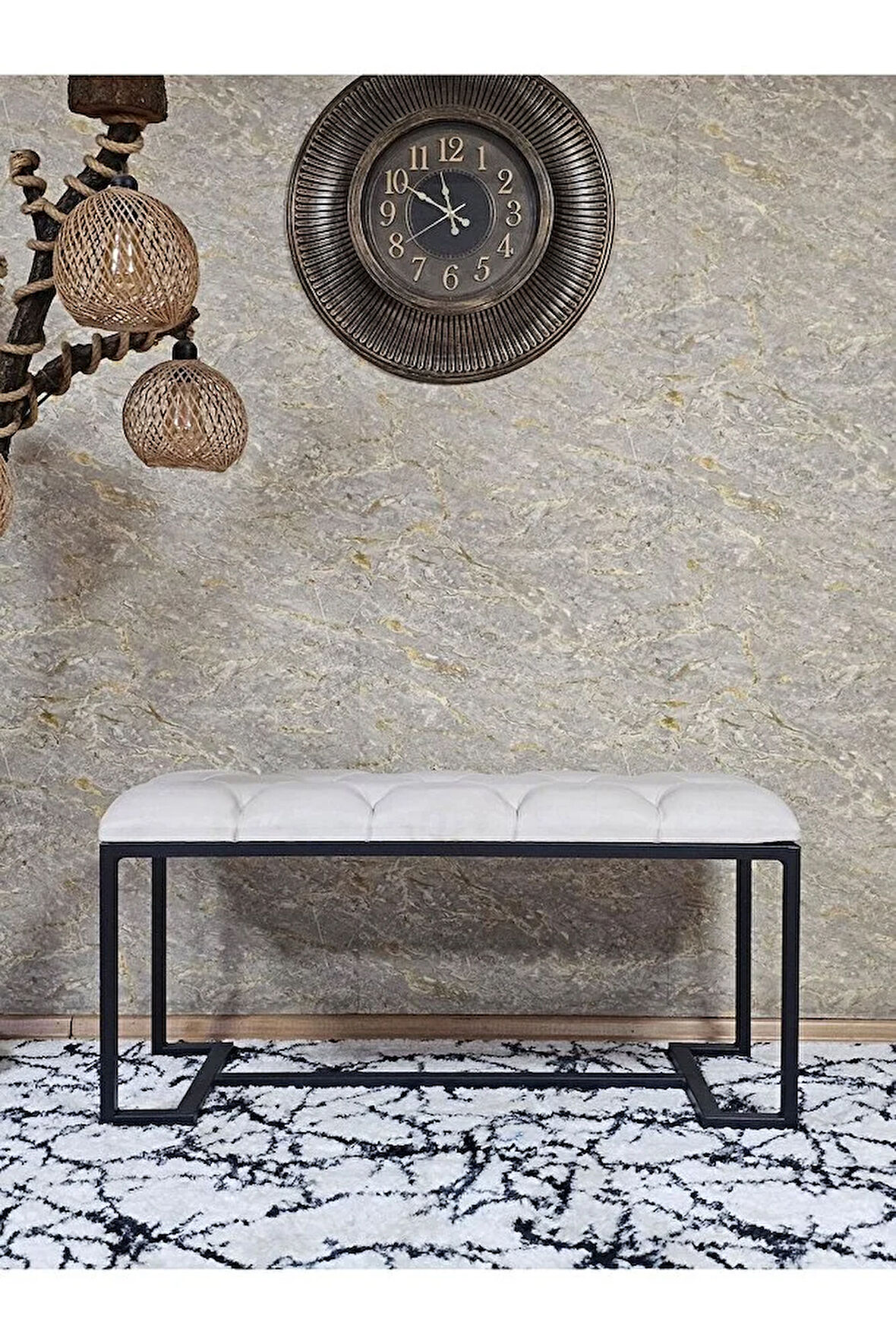 Siyah Boyalı - L - Ayaklı 100 cm x 38 cm Oturak - Bench - Makyaj Taburesi - Makyaj Oturak Krem Renk 100 x 40 Boyut/Ebat