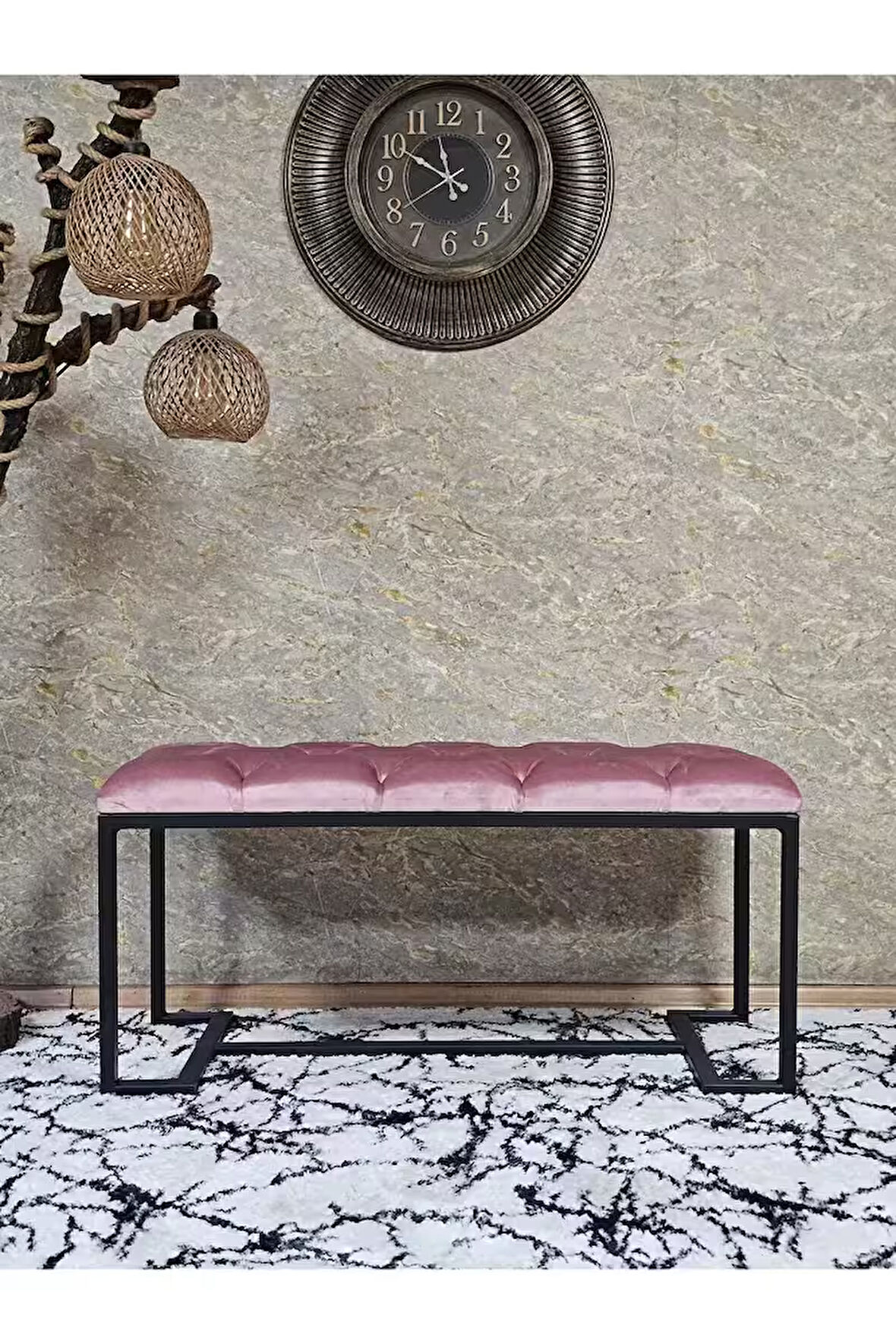 Siyah Boyalı - L - Ayaklı 100 cm x 38 cm Oturak - Bench - Makyaj Taburesi - Makyaj Oturak Pembe Renk 100 x 40 Boyut/Ebat