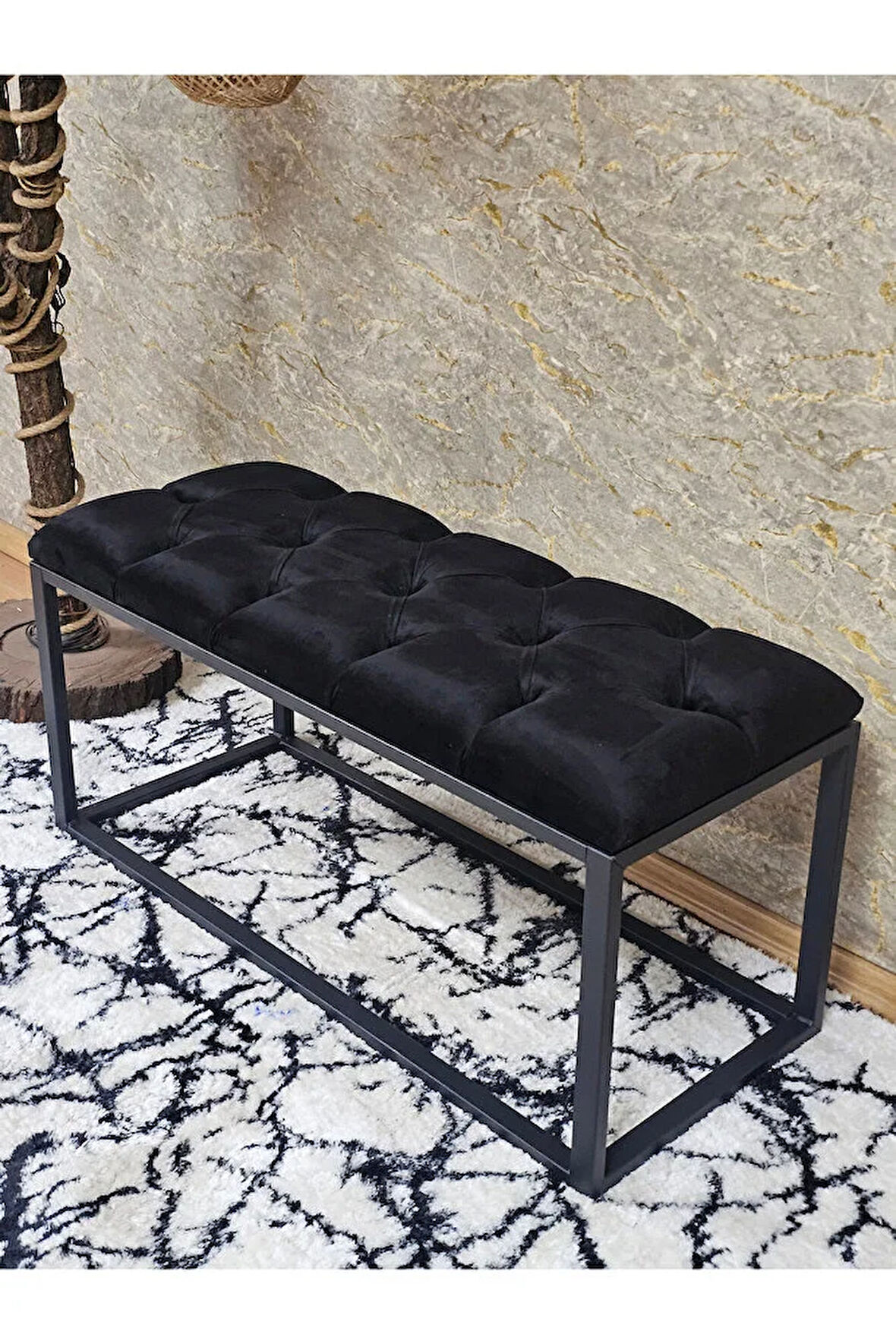 Siyah Boyalı Diktörtgen 100 cm x 40 cm Oturak Puf - Bench - Makyaj Oturağı - Oturak Siyah Renk 100 x 40 Boyut/Ebat