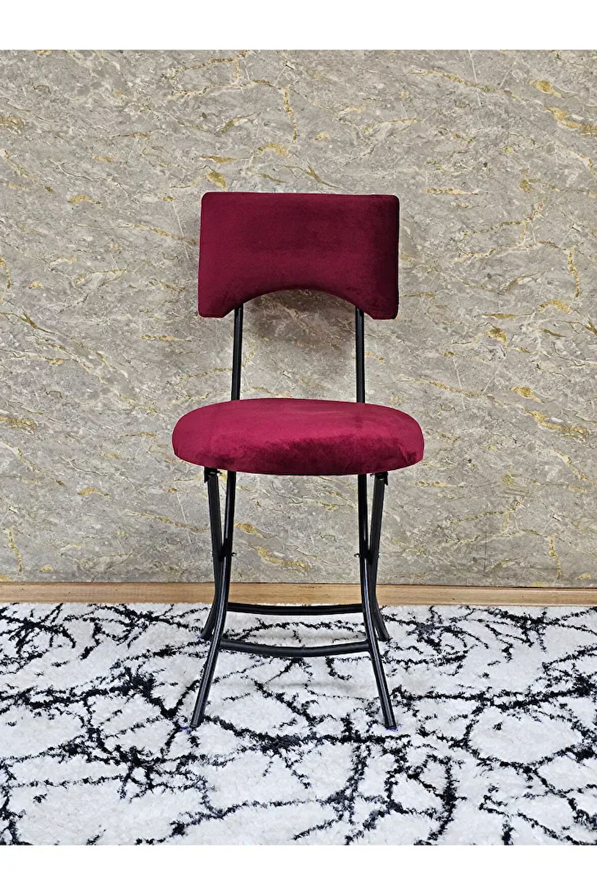 Siyah Boyalı Katlanır Tabure - Kamp Sandalyesi - Sandalye - Mutfak Taburesi - Tabure Bordo Renk 36 x 80 Boyut/Ebat