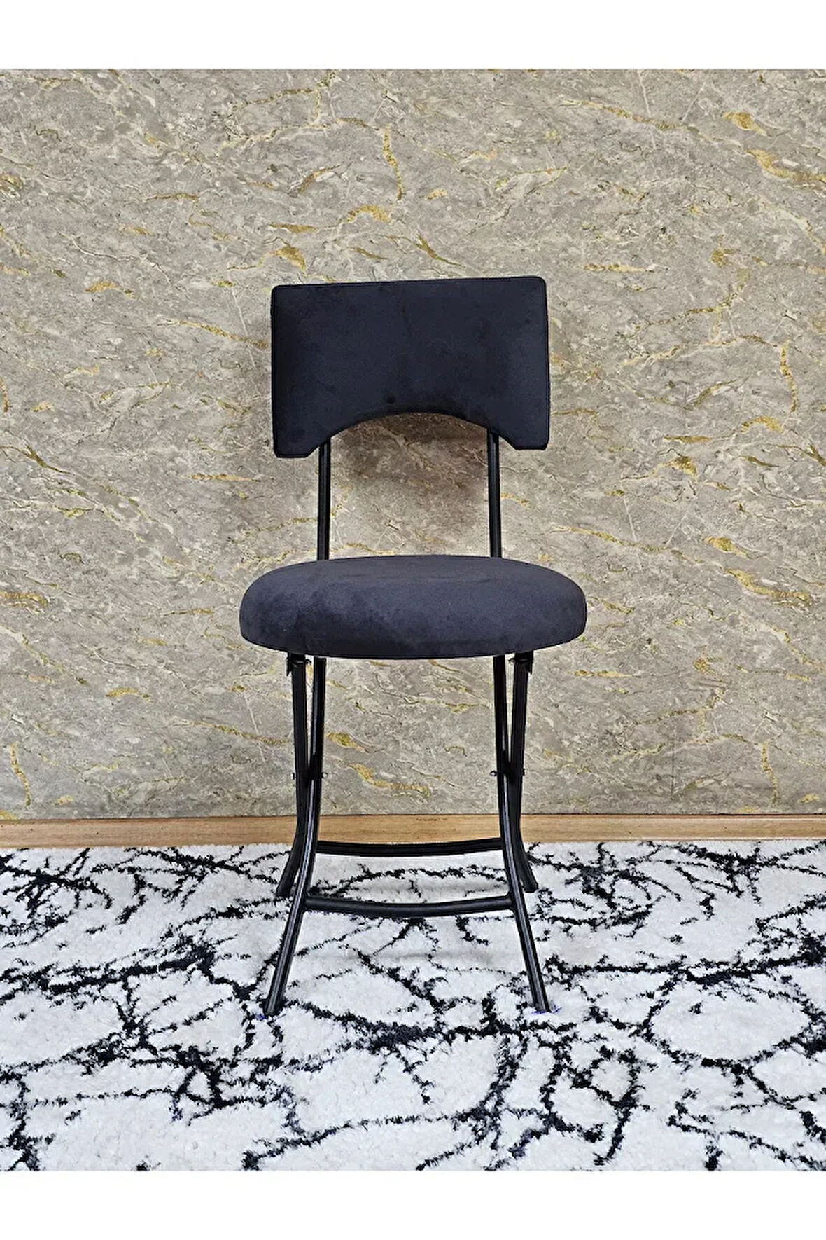 Siyah Boyalı Katlanır Tabure - Kamp Sandalyesi - Sandalye - Mutfak Taburesi - Tabure Füme Renk 36 x 80 Boyut/Ebat