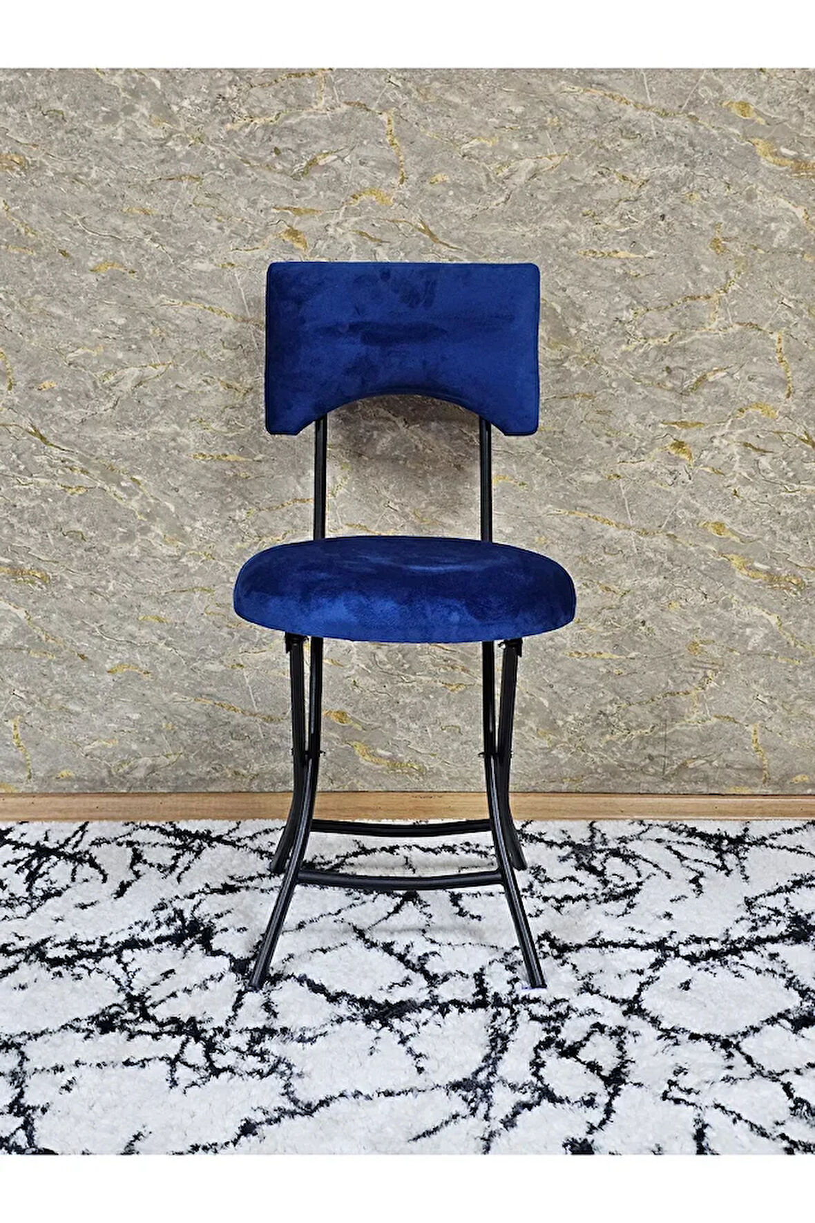 Siyah Boyalı Katlanır Tabure - Kamp Sandalyesi - Sandalye - Mutfak Taburesi - Tabure Mavi Renk 36 x 80 Boyut/Ebat