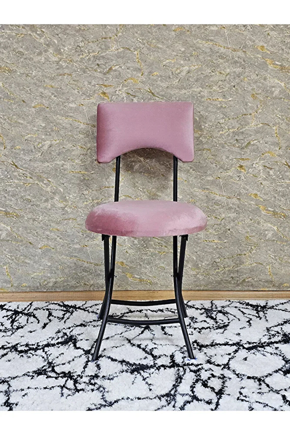 Siyah Boyalı Katlanır Tabure - Kamp Sandalyesi - Sandalye - Mutfak Taburesi - Tabure Pembe Renk 36 x 80 Boyut/Ebat