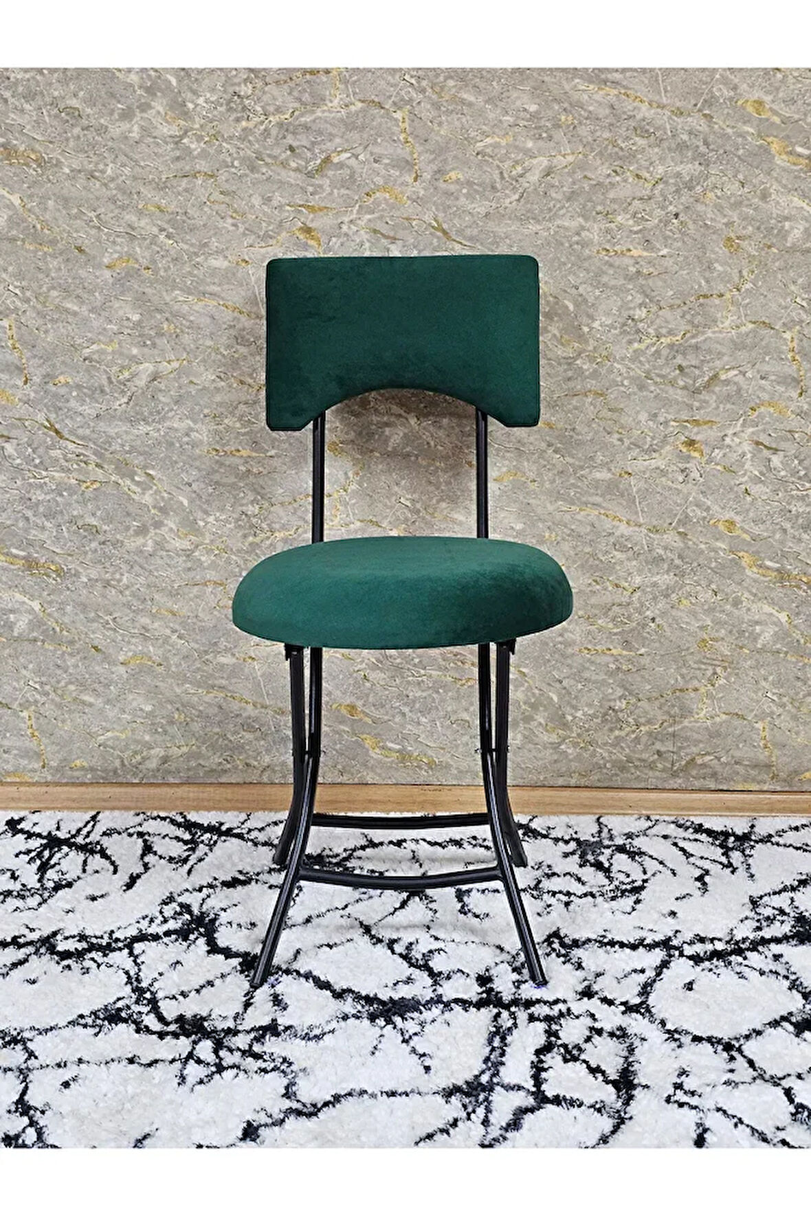 Siyah Boyalı Katlanır Tabure - Kamp Sandalyesi - Sandalye - Mutfak Taburesi - Tabure Yeşil Renk 36 x 80 Boyut/Ebat