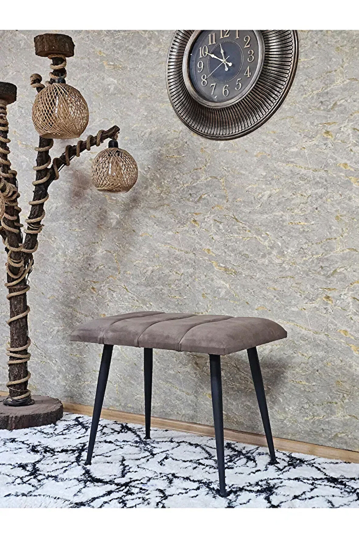 Siyah Sivriltmel Ayaklı 60 cm Puf Bench - Puf - Bench - Oturak - Mutfak Oturağı - Antre Oturağı Kahverengi Renk 60 x 40 Boyut/Ebat