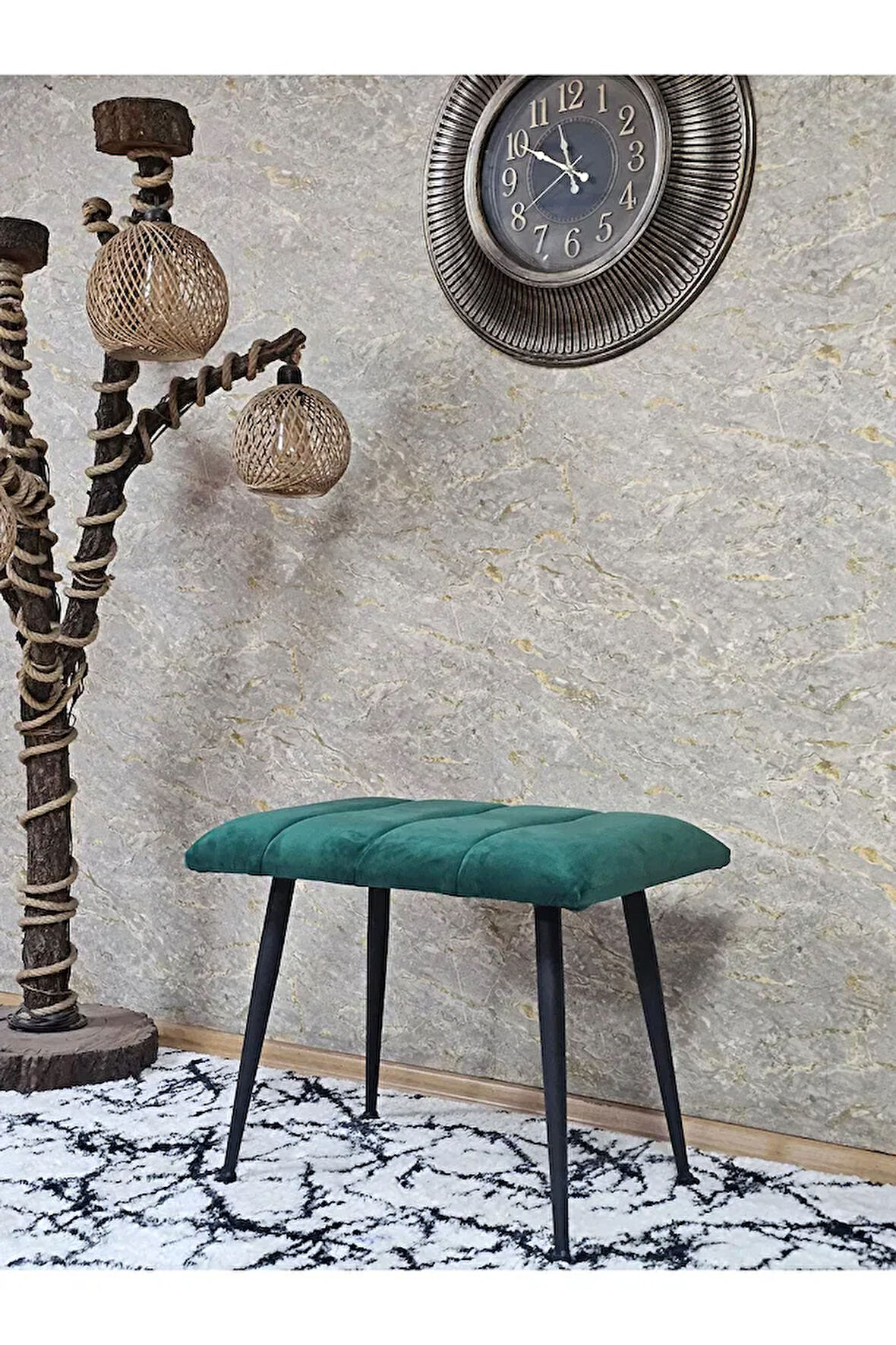 Siyah Sivriltmel Ayaklı 60 cm Puf Bench - Puf - Bench - Oturak - Mutfak Oturağı - Antre Oturağı Yeşil Renk 60 x 40 Boyut/Ebat