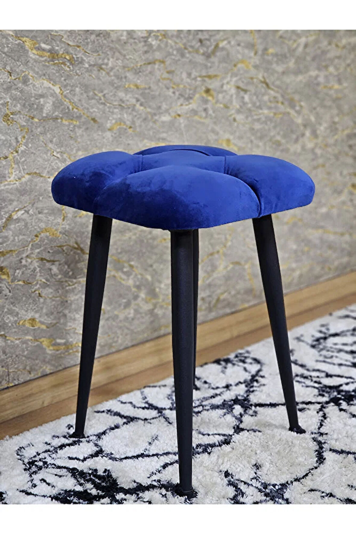 Kare Siyah Boyalı Konik Ayaklı Tabure - Oturak - Bar Taburesi - Ayaklı Tabure Mavi Renk 48 x 33 Boyut/Ebat