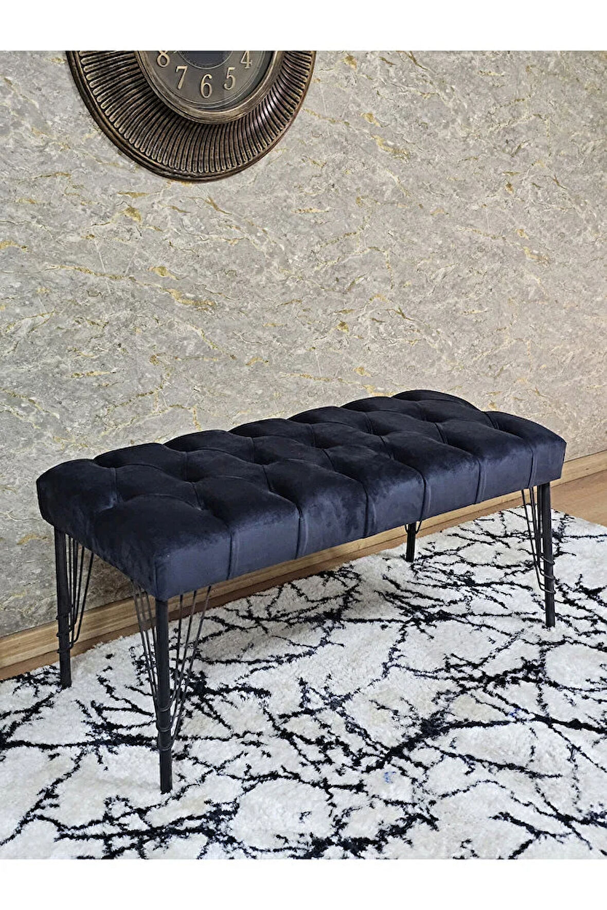 Siyah Boyalı Tel Ayaklı 90 cm Puf Bench - Puf - Bench - Kasalı Oturak - Oturak - Yatak Ucu Puf Füme Renk 90 x 41 Boyut/Ebat