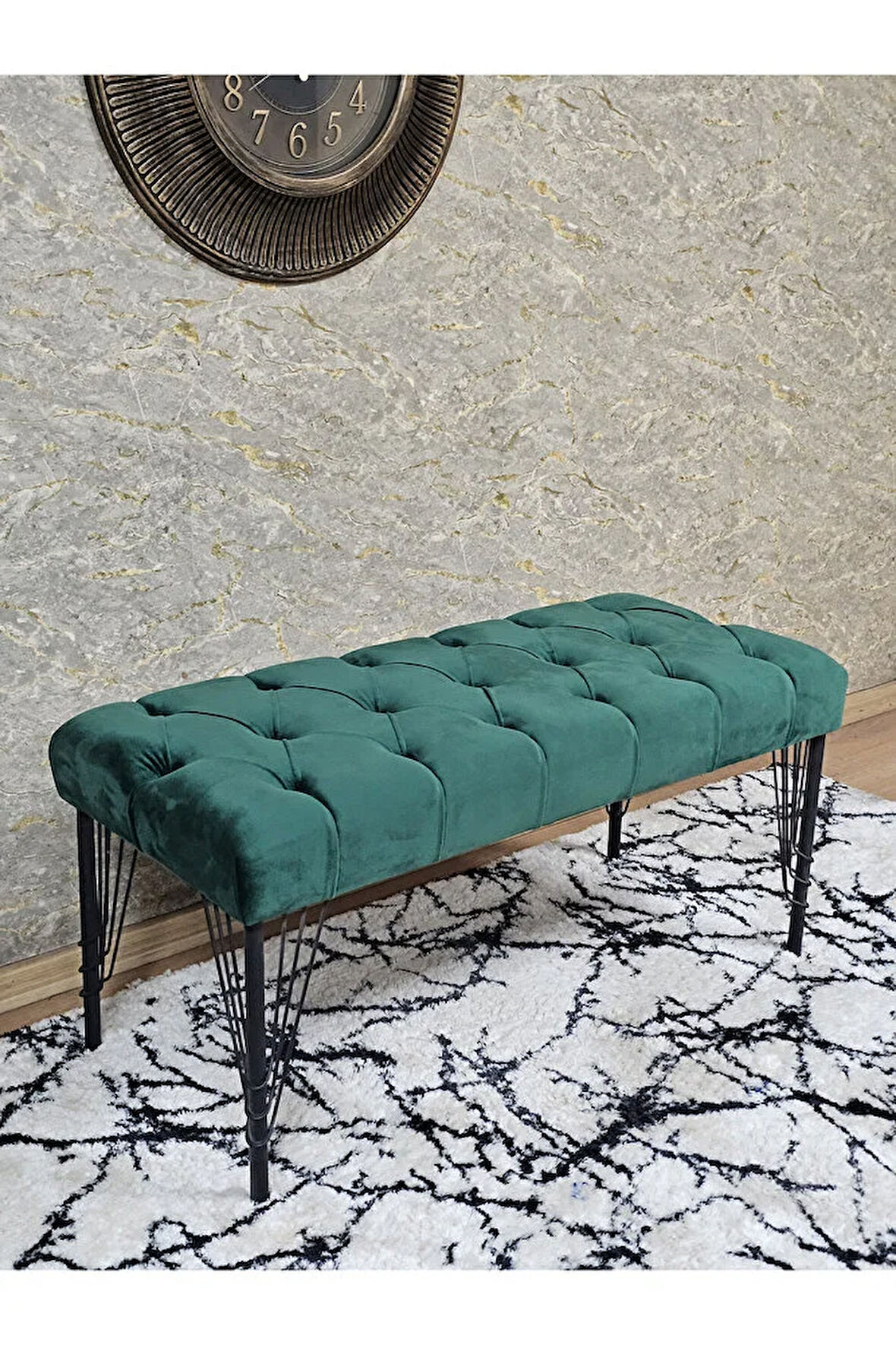 Siyah Boyalı Tel Ayaklı 90 cm Puf Bench - Puf - Bench - Kasalı Oturak - Oturak - Yatak Ucu Puf Yeşil Renk 90 x 41 Boyut/Ebat