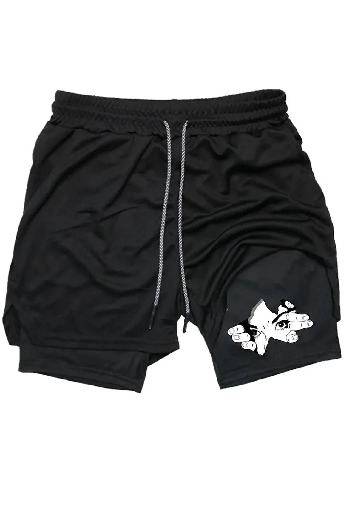 Hızlı Kuruyan 2 in 1 Yetişkin Unisex Spor Face Yüz Baskılı Taytlı Şort Fitness Gym Antrenman Halı