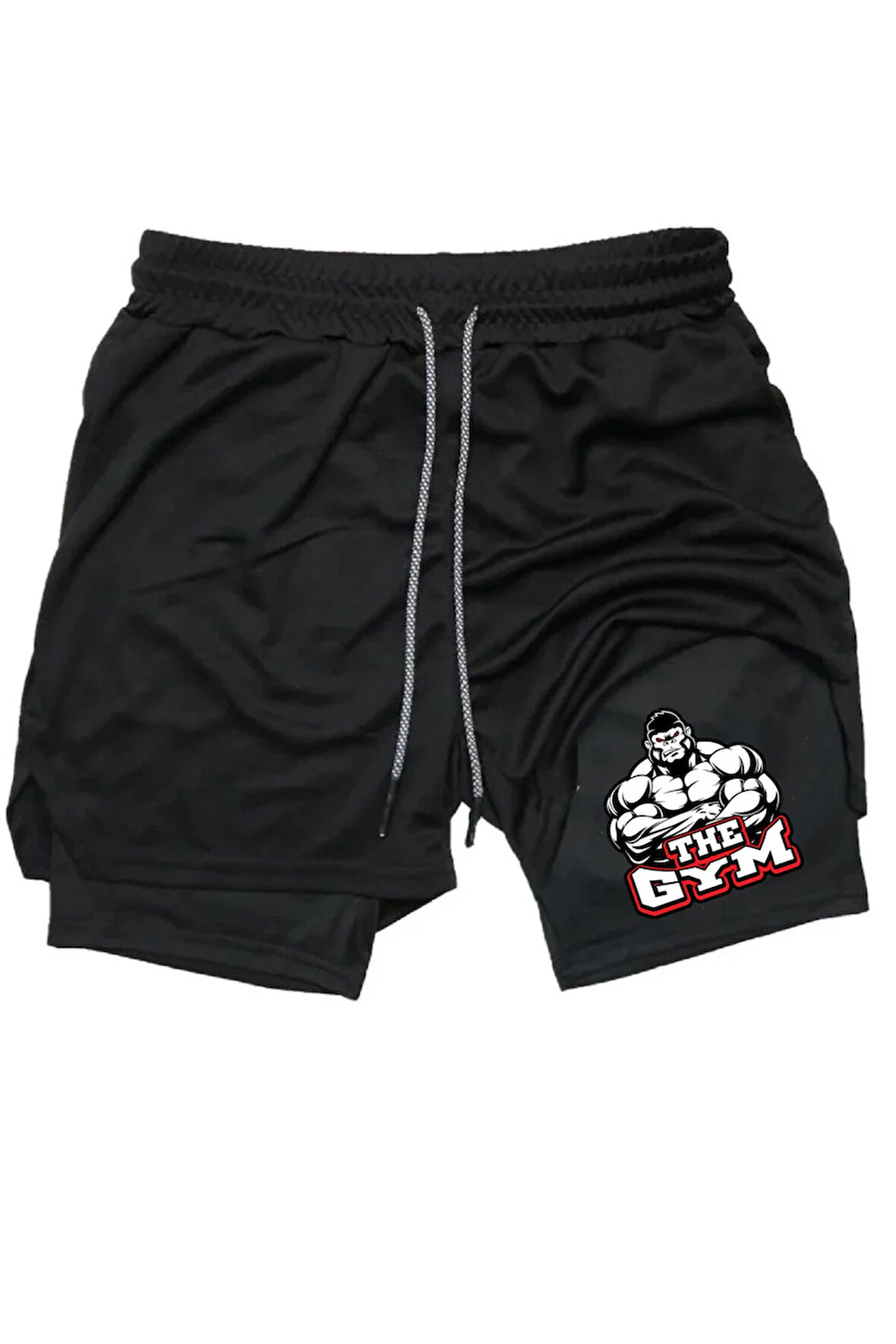 Hızlı Kuruyan 2 in 1 Yetişkin Unisex Spor Gym Gorilla Baskılı Taytlı Şort Fitness Gym Antrenman Halı