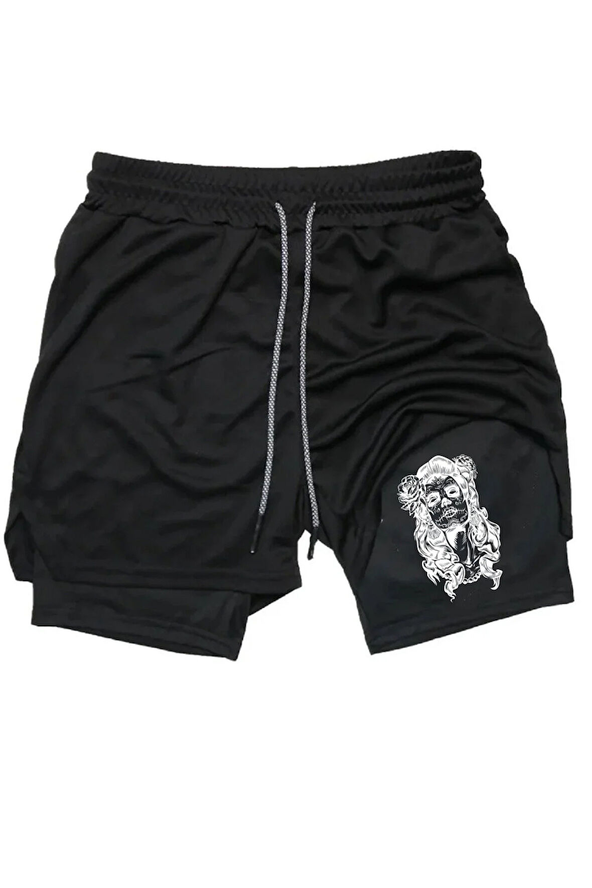 Hızlı Kuruyan 2 in 1 Yetişkin Unisex Spor Mexican Woman Baskılı Taytlı Şort Fitness Gym Antrenman