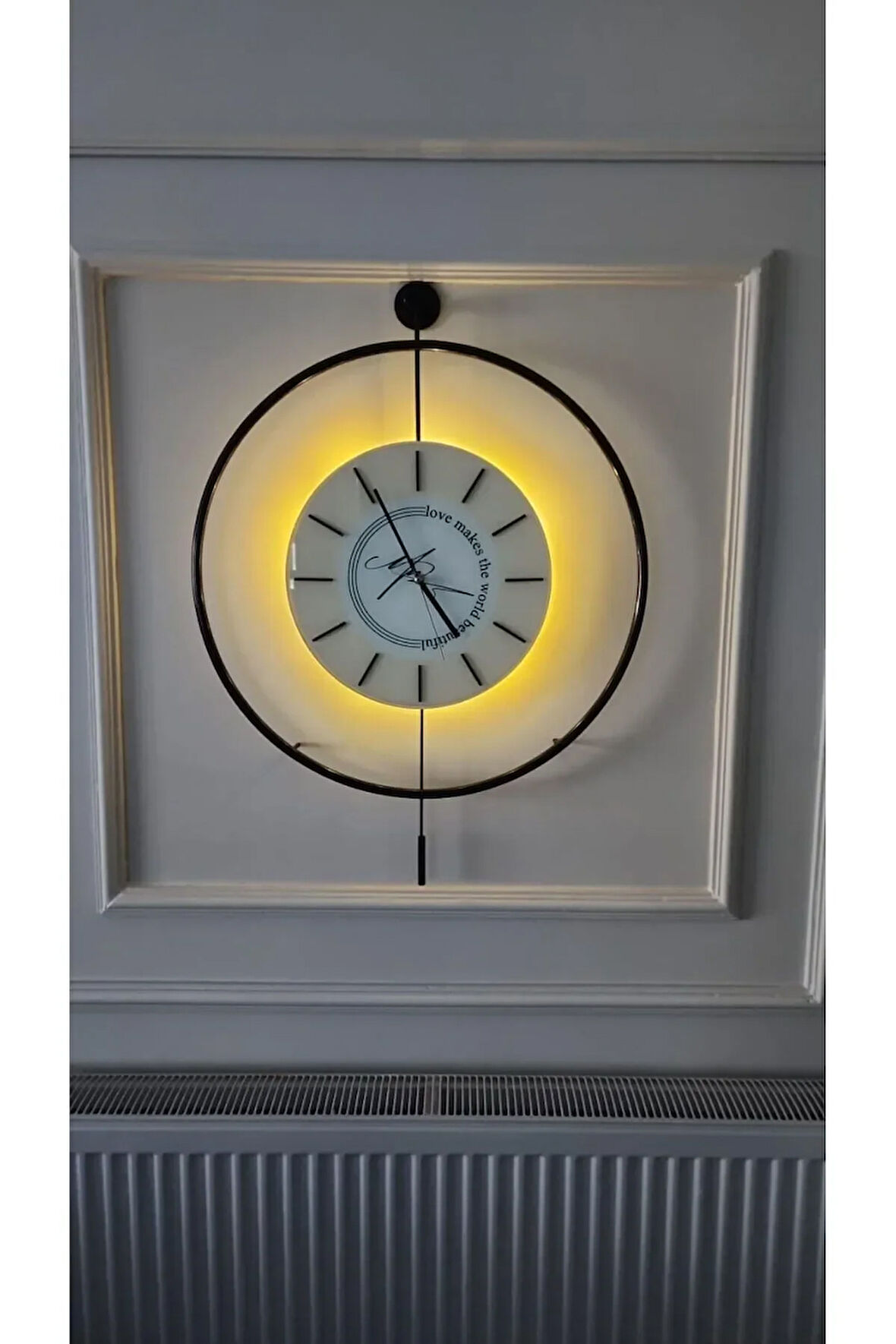 (XXL BÜYÜKBOY) Siyah Love Time Cm - Pilli Led - Modern Dekoratif Metal Camlı Duvar Saati