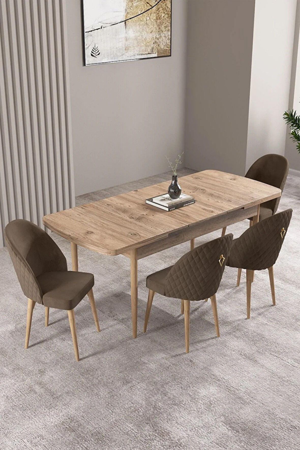 Arya Siyah Mermer Desen 80x132 MDF Açılabilir Yemek Masası Takımı 6  Sandalye
