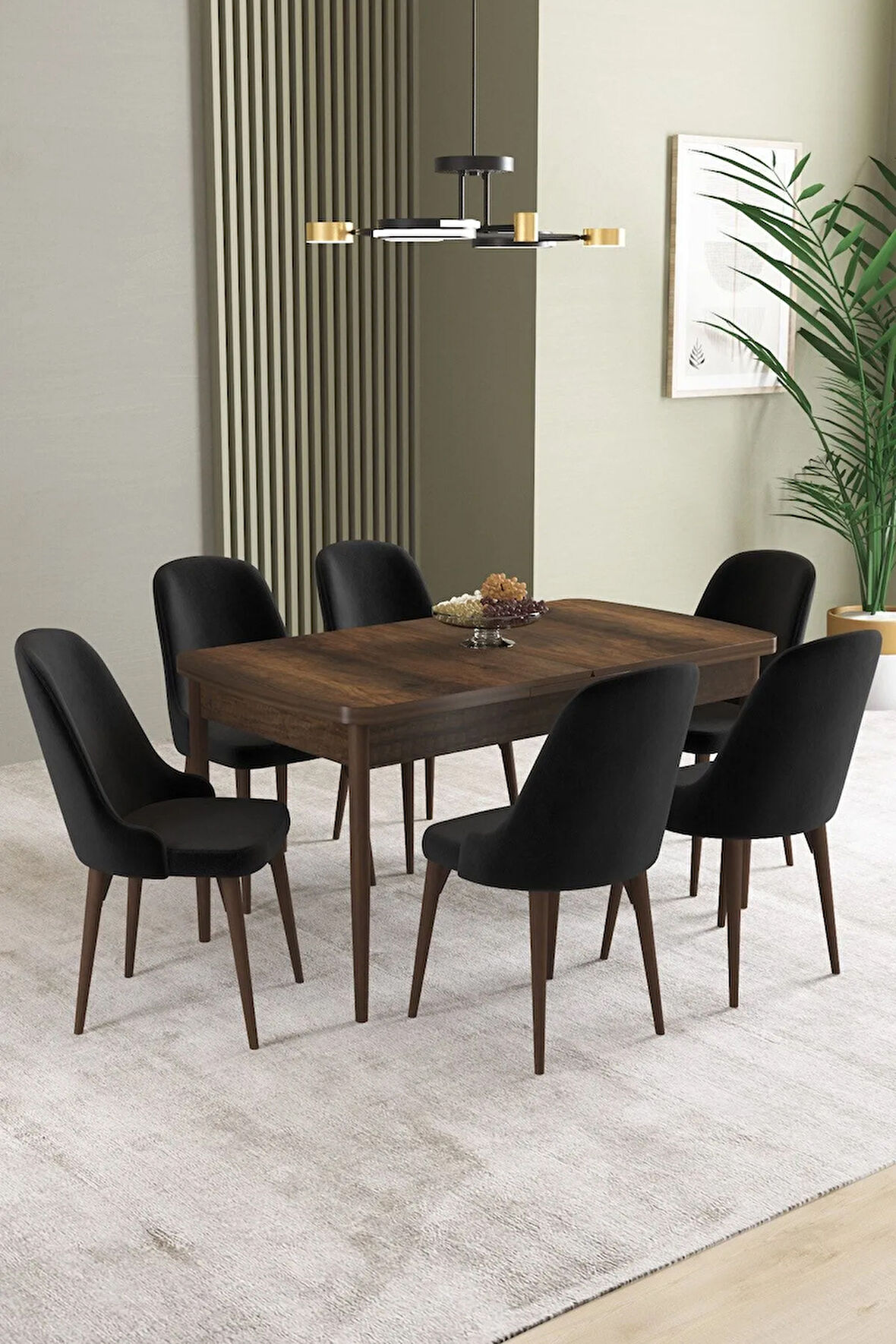 Ikon Barok Desen 80x132 MDF Açılabilir Mutfak Masası Takımı 6  Sandalye