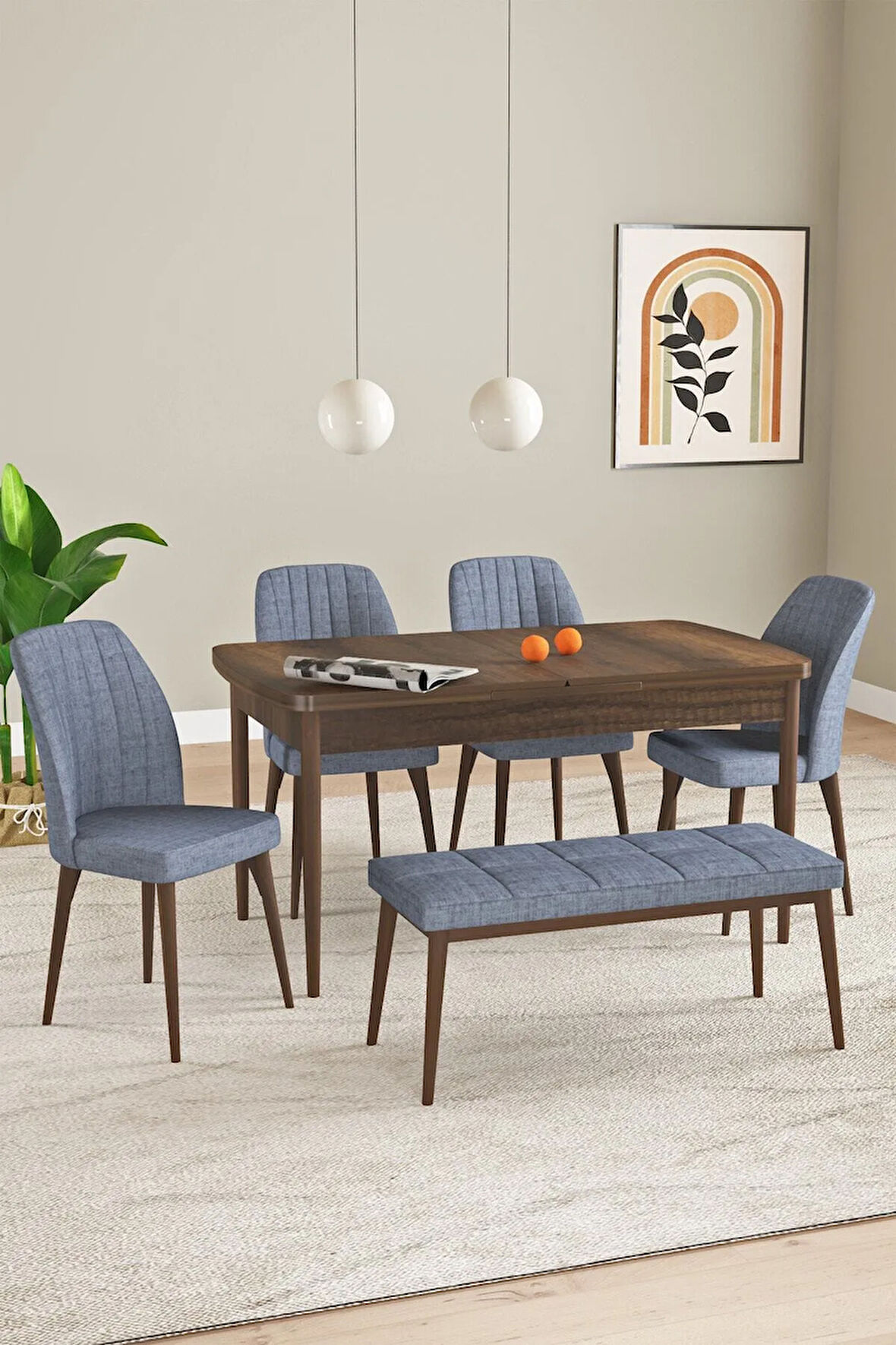 Ikon Meşe Desen 80x132 MDF Açılabilir Yemek Masası Takımı 6  Sandalye