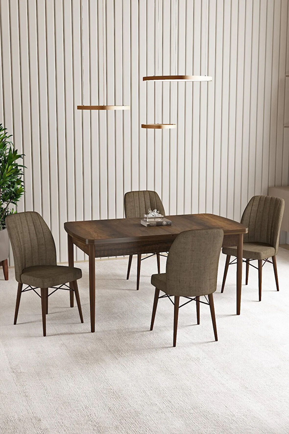 Ikon Siyah Mermer Desen 80x132 MDF Açılabilir Yemek Masası Takımı 6  Sandalye