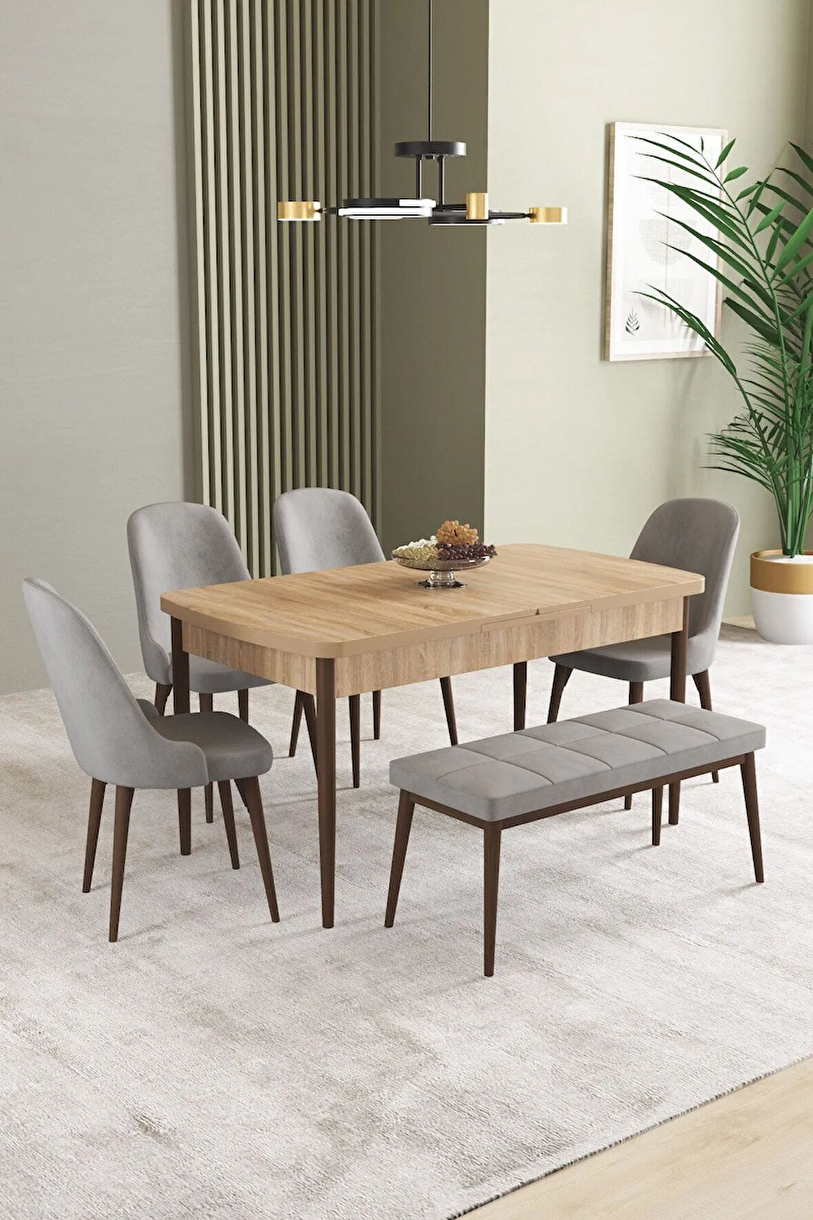 Mabel Beyaz Mermer Desen 80x132 Açılabilir Yemek Odası Takımı 6  Sandalye