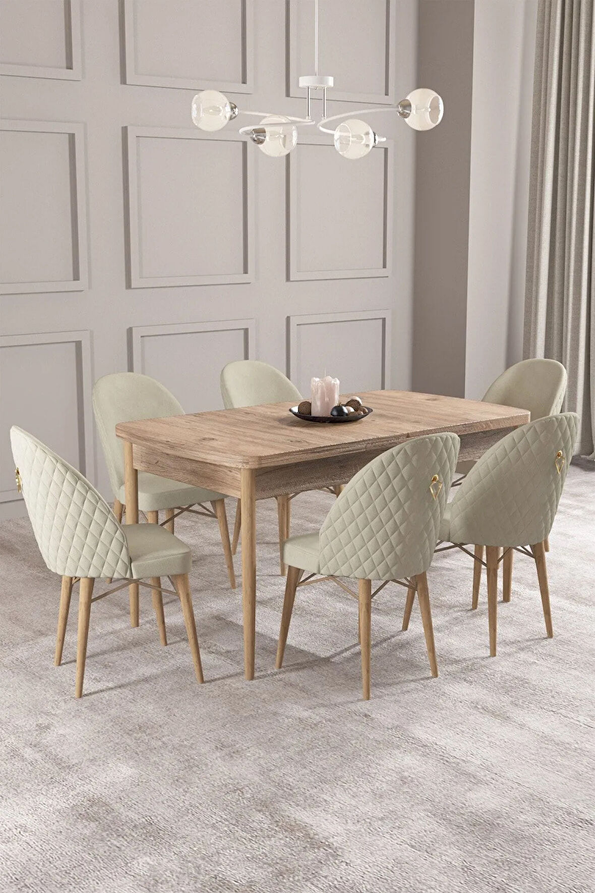 Mabel Meşe Desen 80x132 Açılabilir Yemek Odası Takımı 6  Sandalye