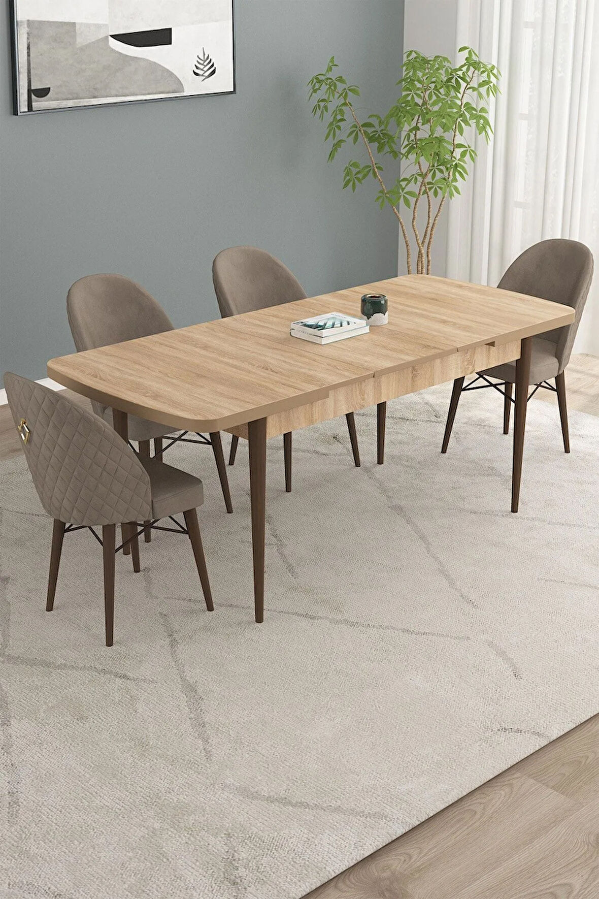 Milas Atlantik Çam 80x132 MDF Açılabilir Mutfak Masası Takımı 6  Sandalye