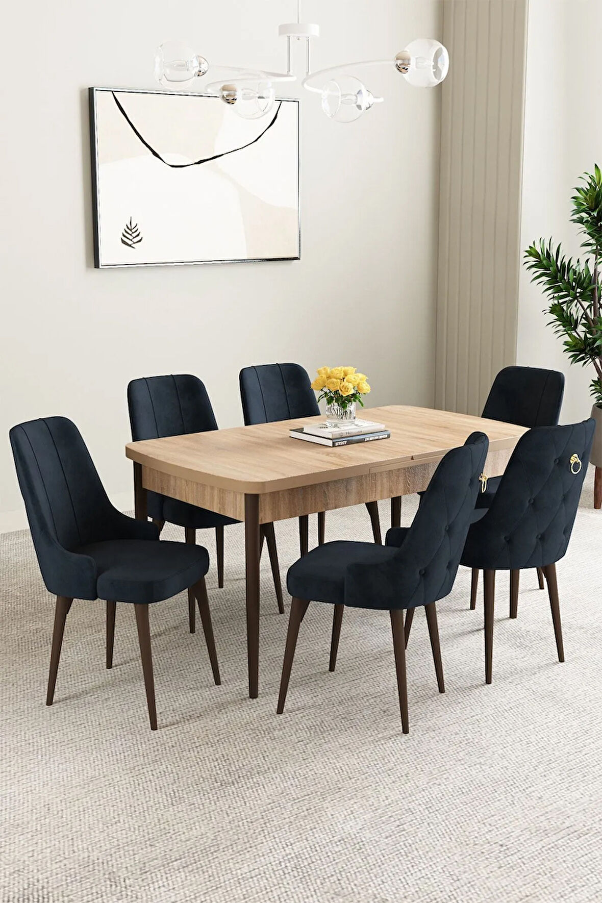Ikon Beyaz 80x132 MDF Açılabilir Yemek Masası Takımı 4 Sandalye, 1 Bench