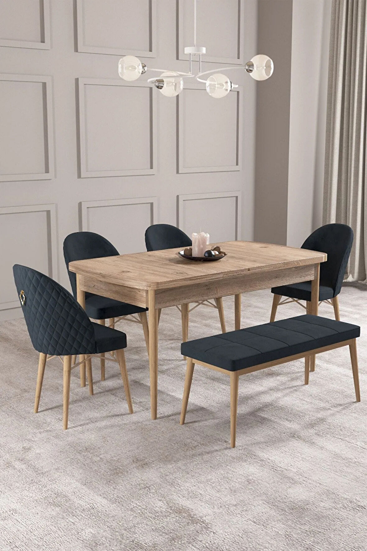 Calvin Atlantik 80x132 MDF Açılabilir Mutfak Masası Takımı 4  Sandalye