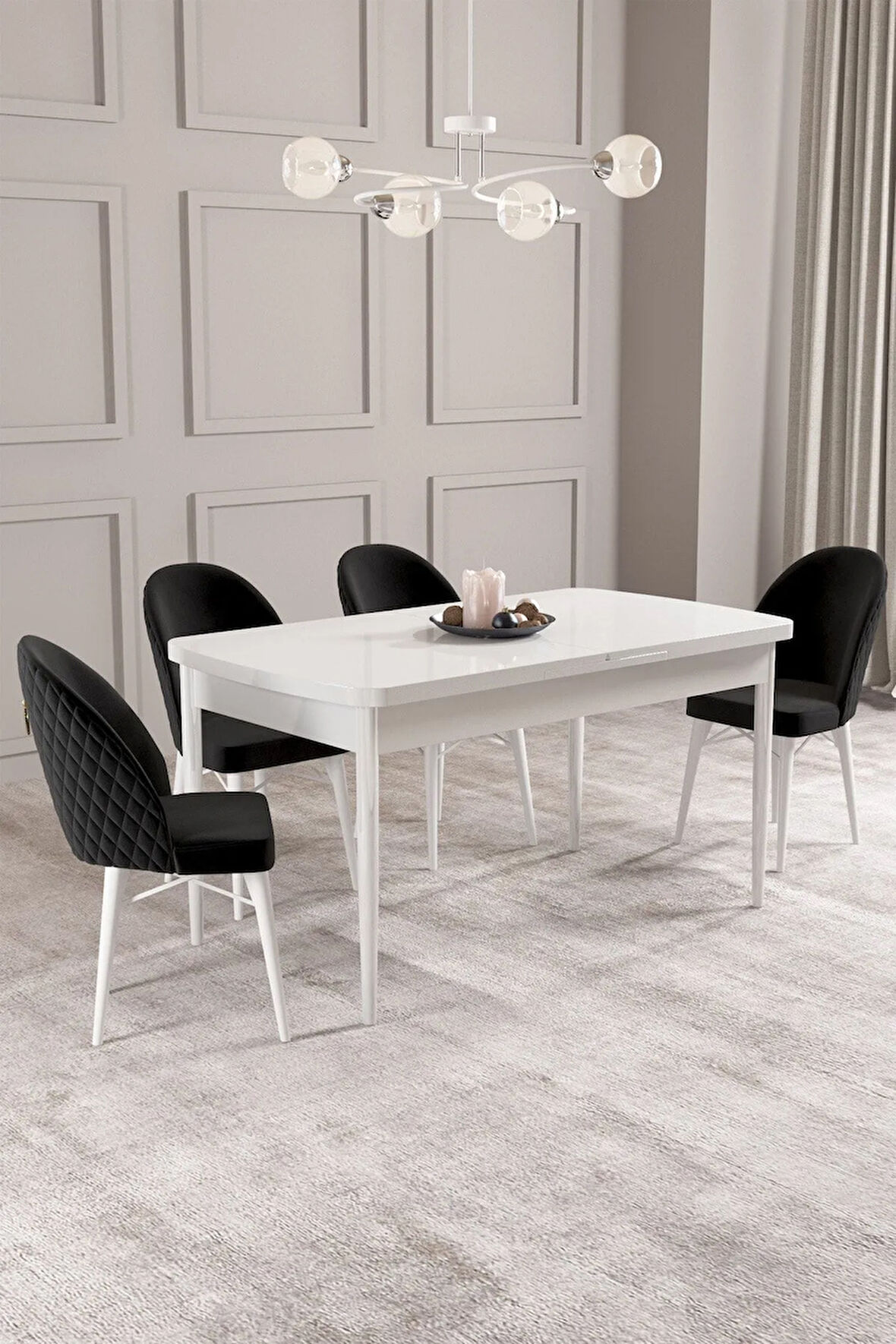 Calvin Beyaz 80x132 MDF Açılabilir Mutfak Masası Takımı 4  Sandalye