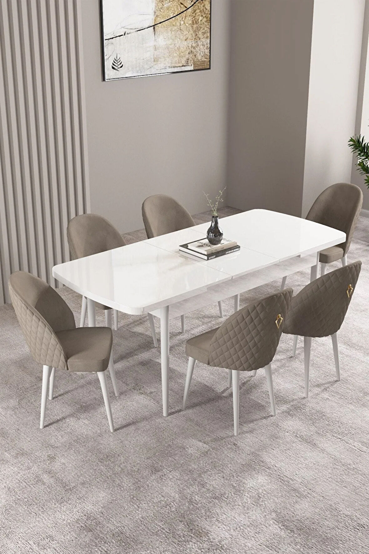 Calvin Meşe Desen 80x132 MDF Açılabilir Mutfak Masası Takımı 4  Sandalye