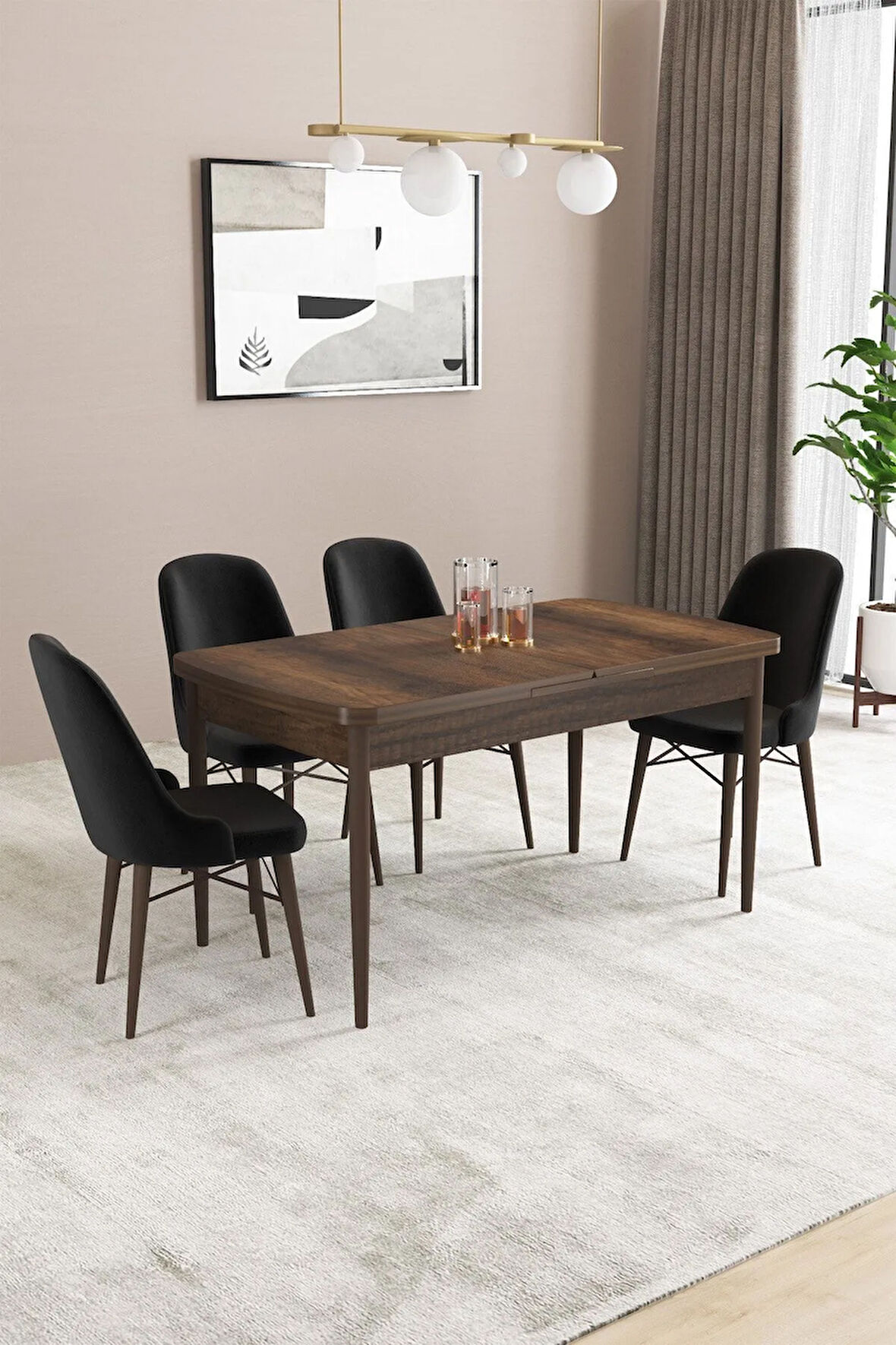 Fonza Barok 80x132 MDF Açılabilir Mutfak Masası Takımı 4  Sandalye