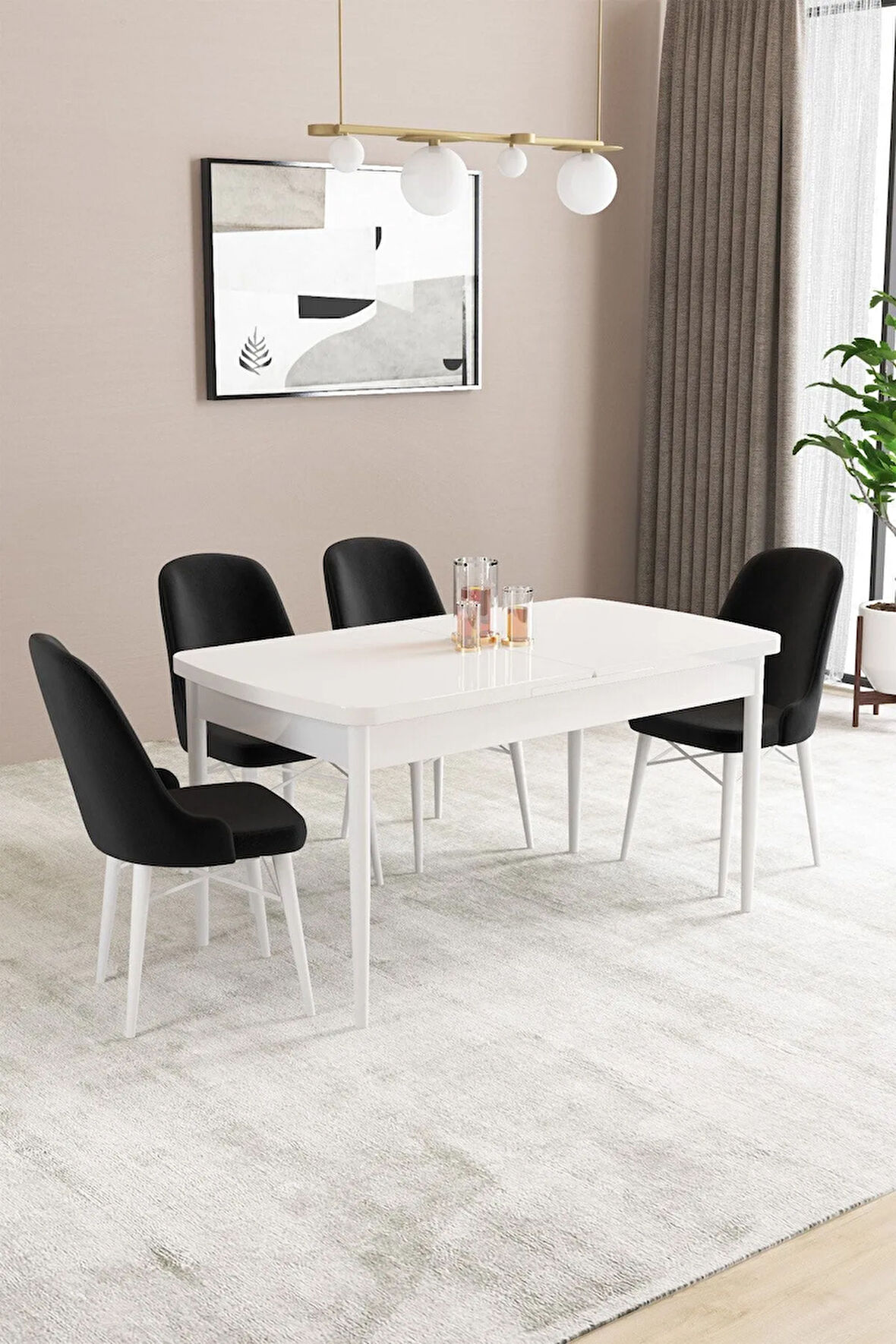 Fonza Beyaz 80x132 MDF Açılabilir Mutfak Masası Takımı 4  Sandalye