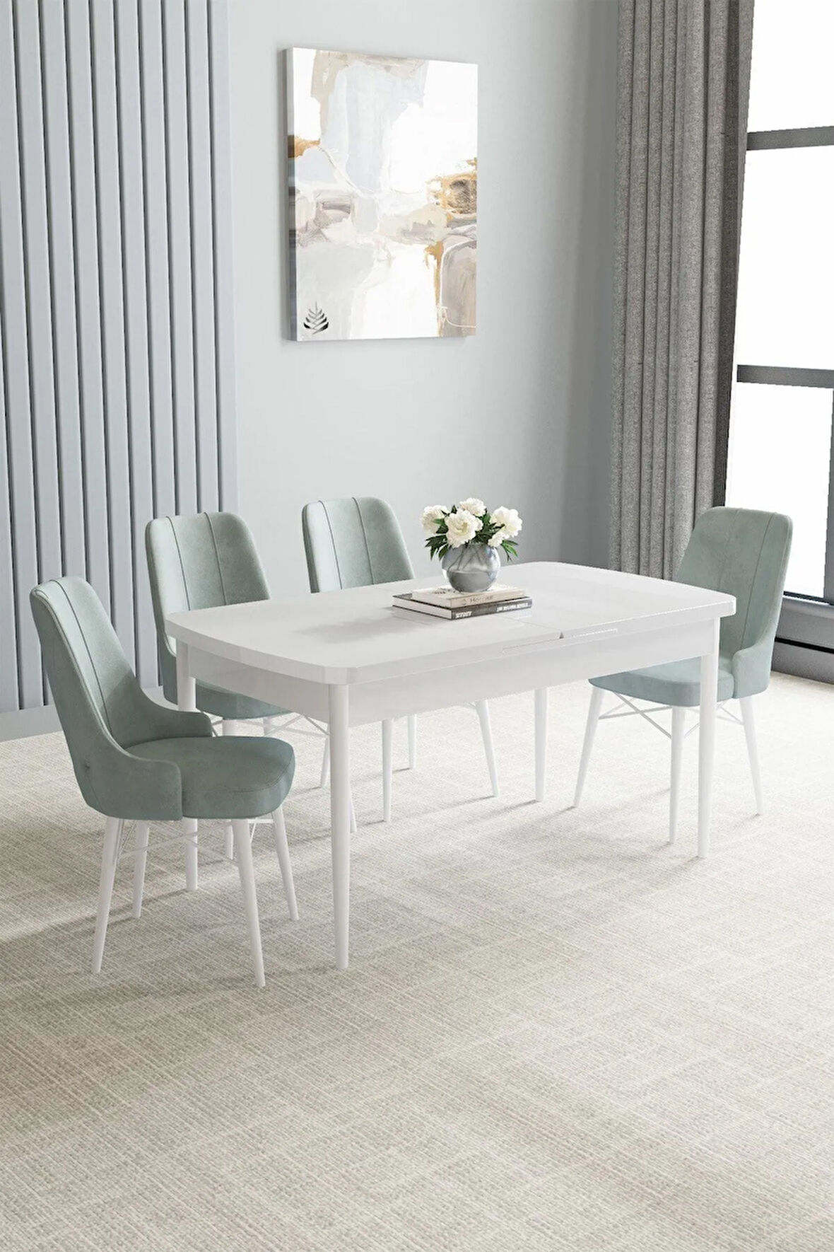 Arvela Beyaz 80x132 Açılabilir Yemek Odası Takımı 4  Sandalye