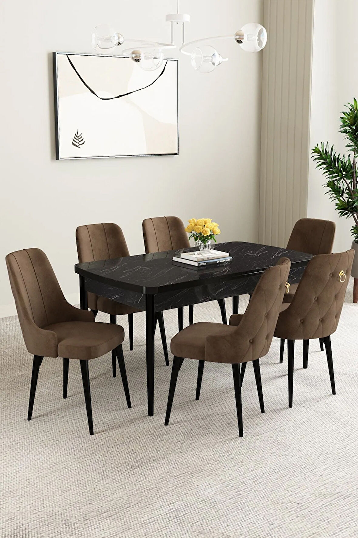 Mabel Meşe Desen 80x132 Açılabilir Yemek Odası Takımı 4  Sandalye