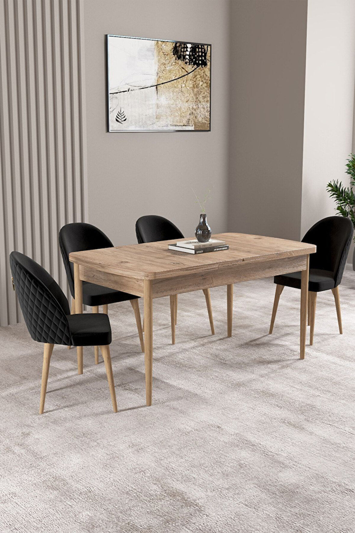 Milas Atlantik Çam 80x132 Açılabilir Mdf Masa Yemek Odası Takımı, Mutfak Takımı 4 Adet Sandalye