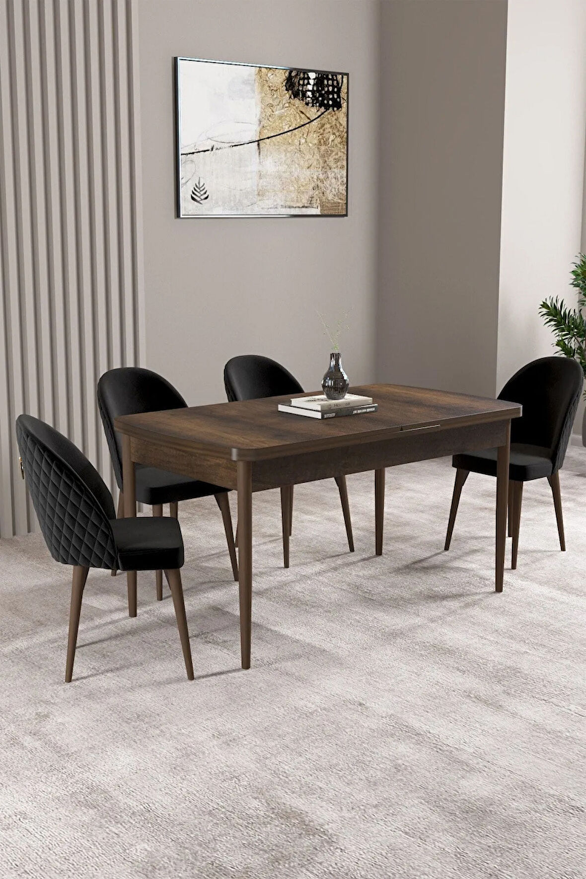 Milas Barok Desen 80x132 MDF Açılabilir Yemek Masası Takımı 4  Sandalye