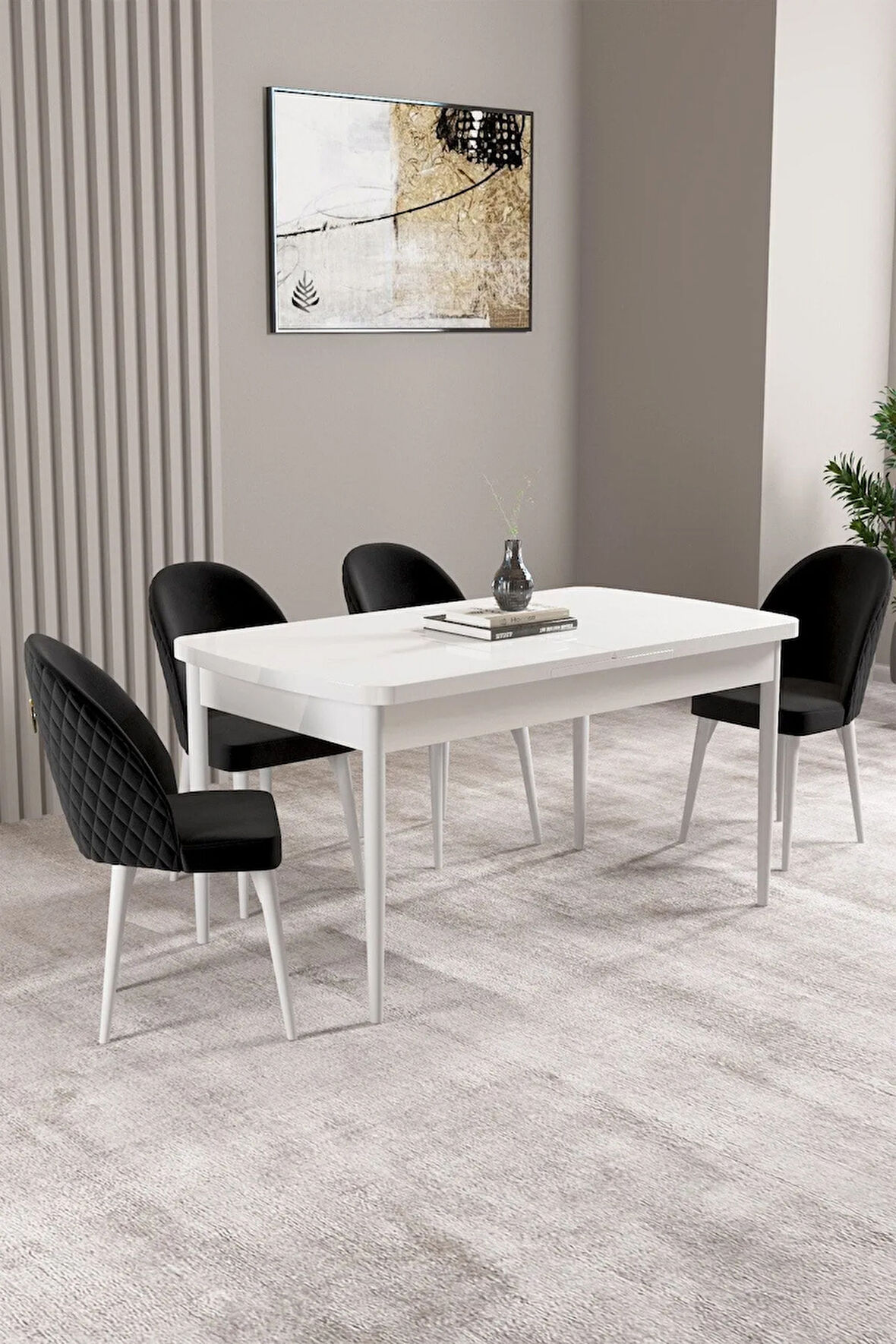 Milas Beyaz 80x132 MDF Açılabilir Yemek Masası Takımı 4  Sandalye