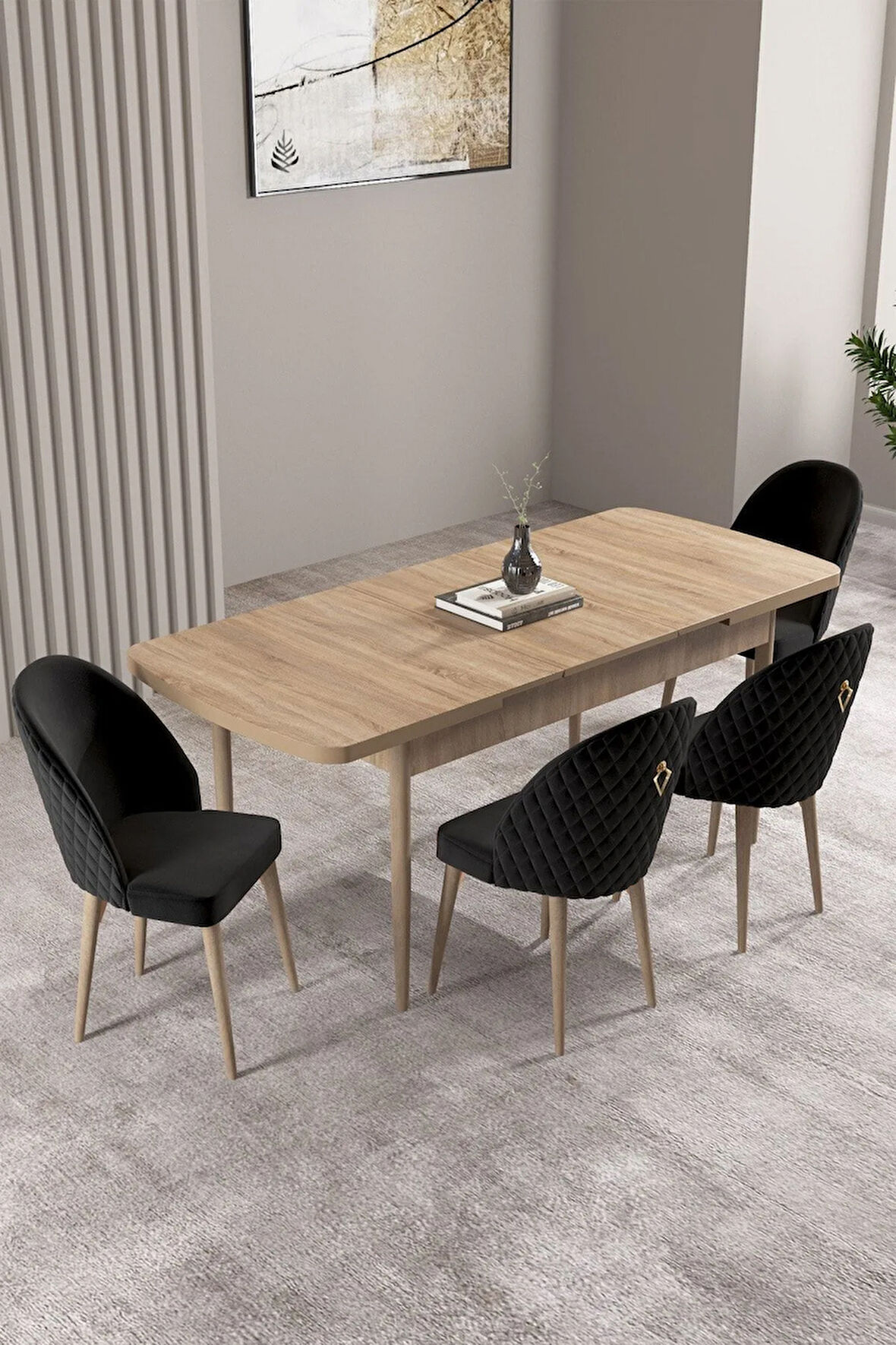 Milas Meşe Desen 80x132 MDF Açılabilir Yemek Masası Takımı 4  Sandalye