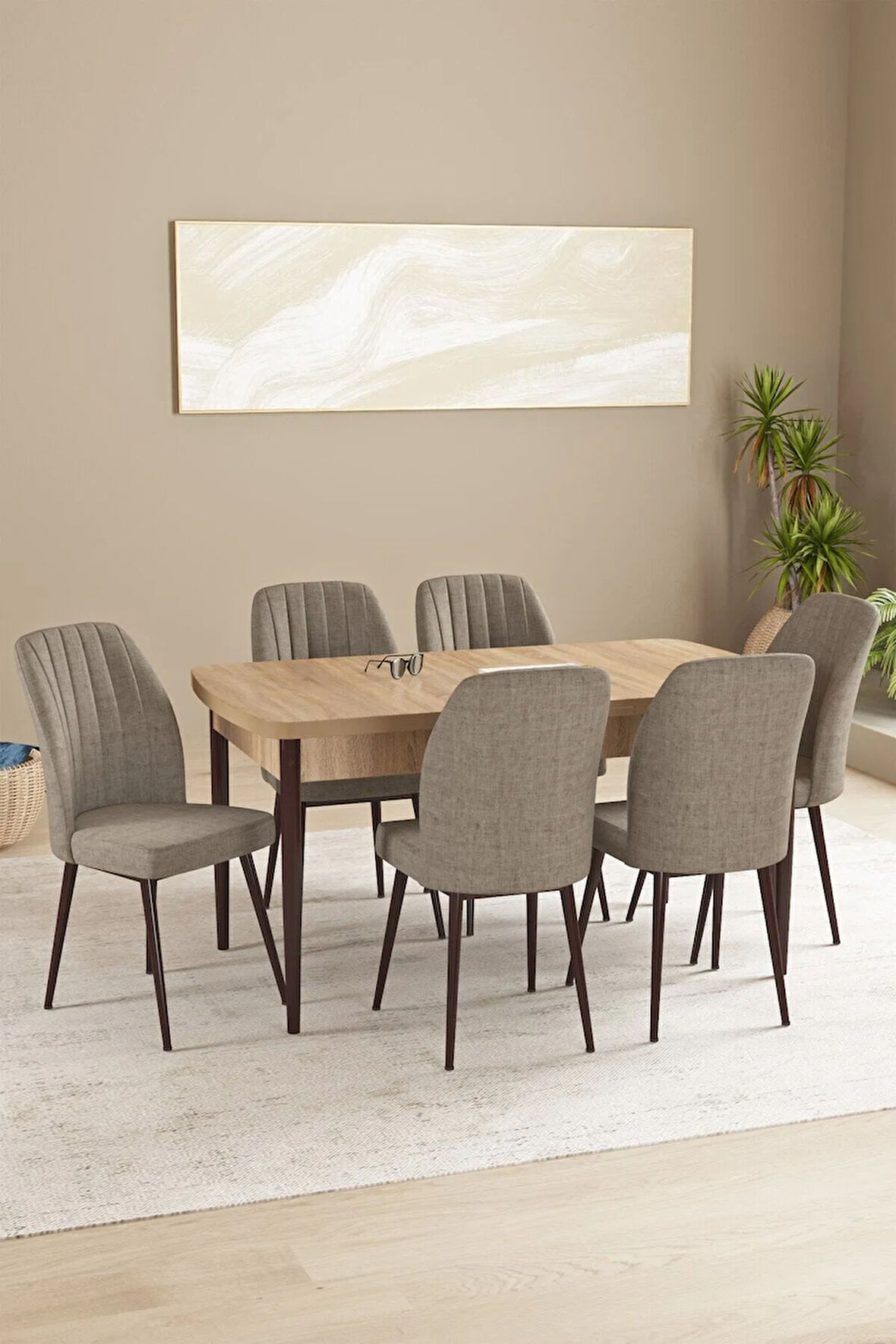 Milas Siyah Mermer Desen 80x132 MDF Açılabilir Yemek Masası Takımı 4  Sandalye