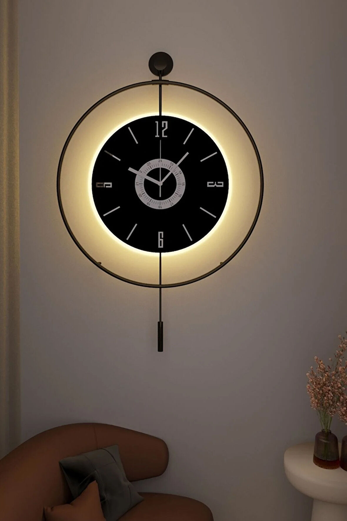 Timelles Negro Kadran Seri - Kırılmaz Göbek -Büyük Boy(50X75CM) - Metal (MOBİLYA) Duvar Saati