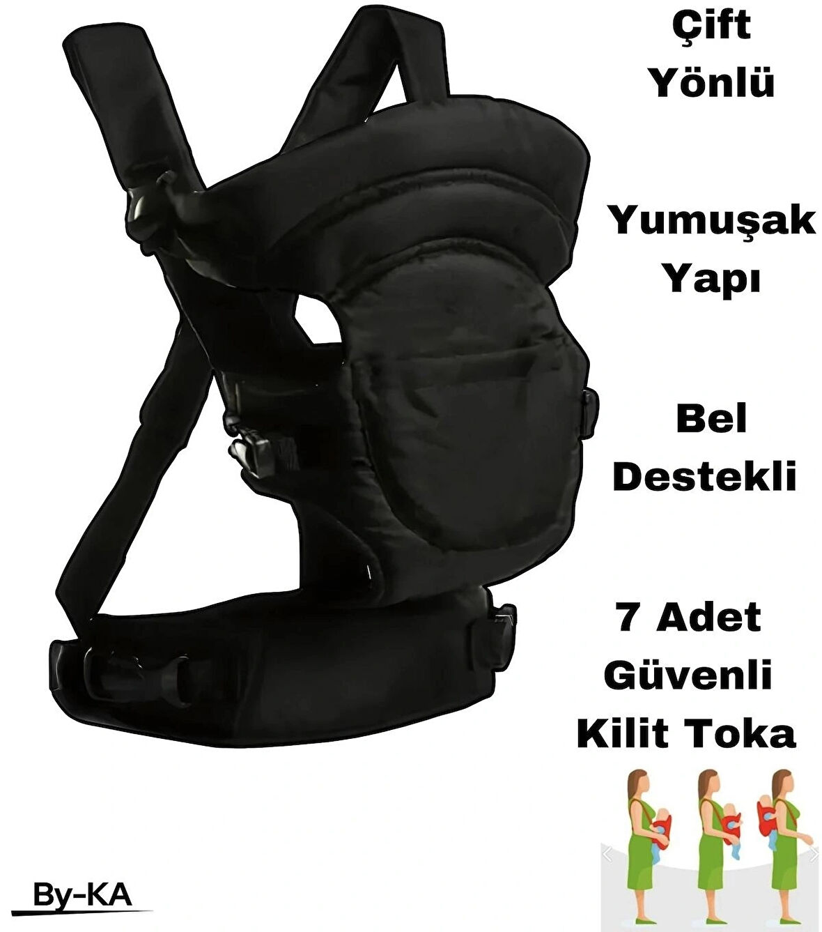  Çift Yönlü Bebek Taşıma Kangurusu Bel Destekli Ergonomik Bebek Taşıyıcı Kanguru Mat Siyah