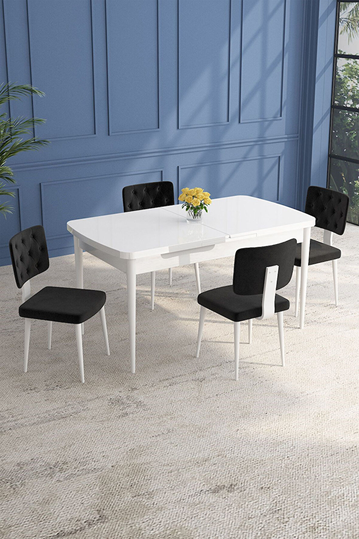 Lars Beyaz 80x132 Açılabilir Mdf Masa Yemek Odası Takımı,Mutfak Takımı 4 Adet Sandalye