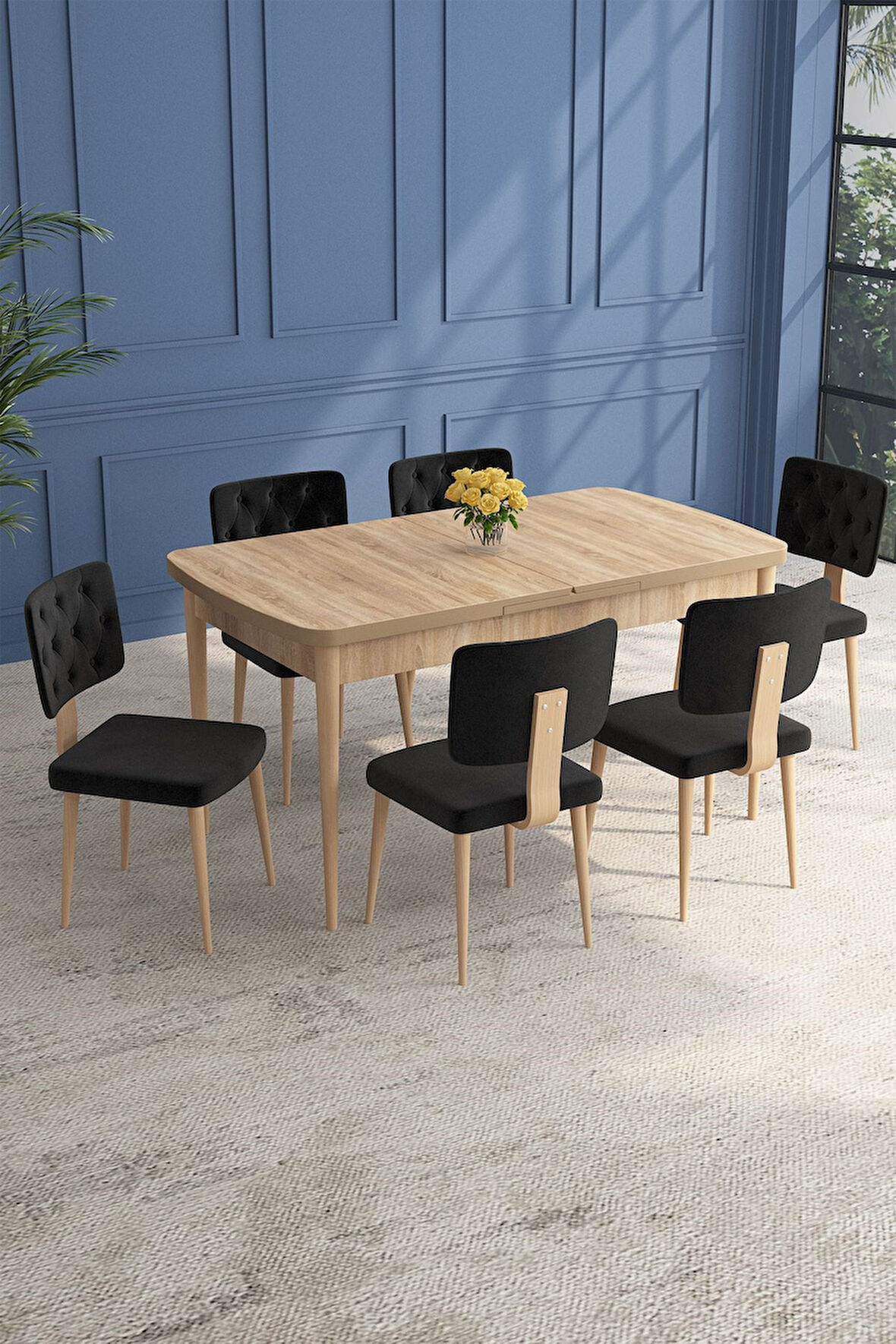 Lars Meşe 80x132 Açılabilir Mdf Masa Yemek Odası Takımı,Mutfak Takımı 6 Adet Sandalye