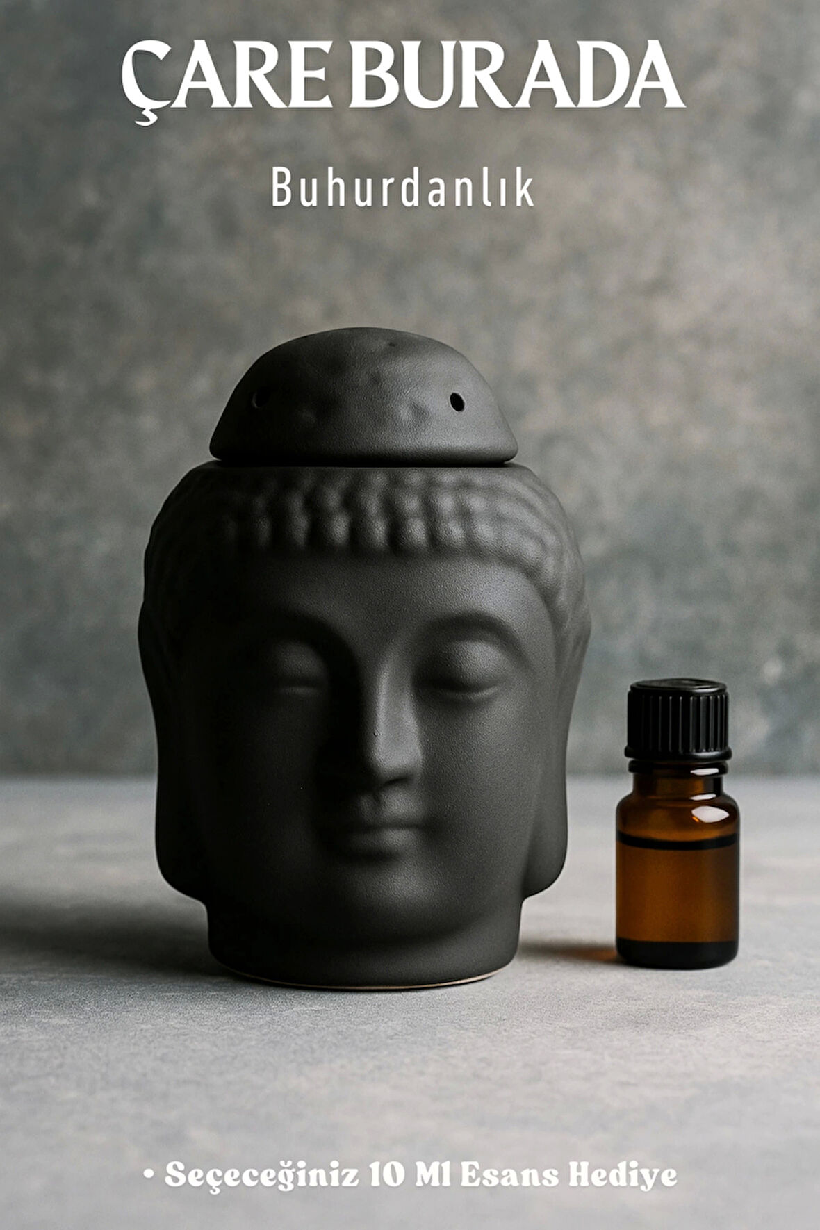Mat Siyah Buda Buhurdanlık (Seçeneğiniz 10 Ml Esans Hediye)